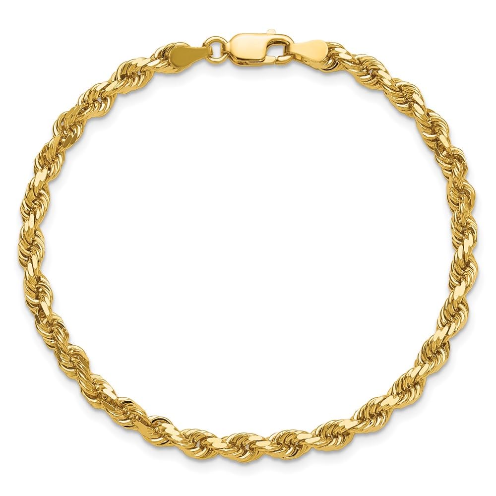 14K Solid Yellow Gold 4mm Rope Chain Anklet for Women - Dainty Summer Beach Foot Jewelry - Perfect for Vacations, Weddings & Everyday Wear