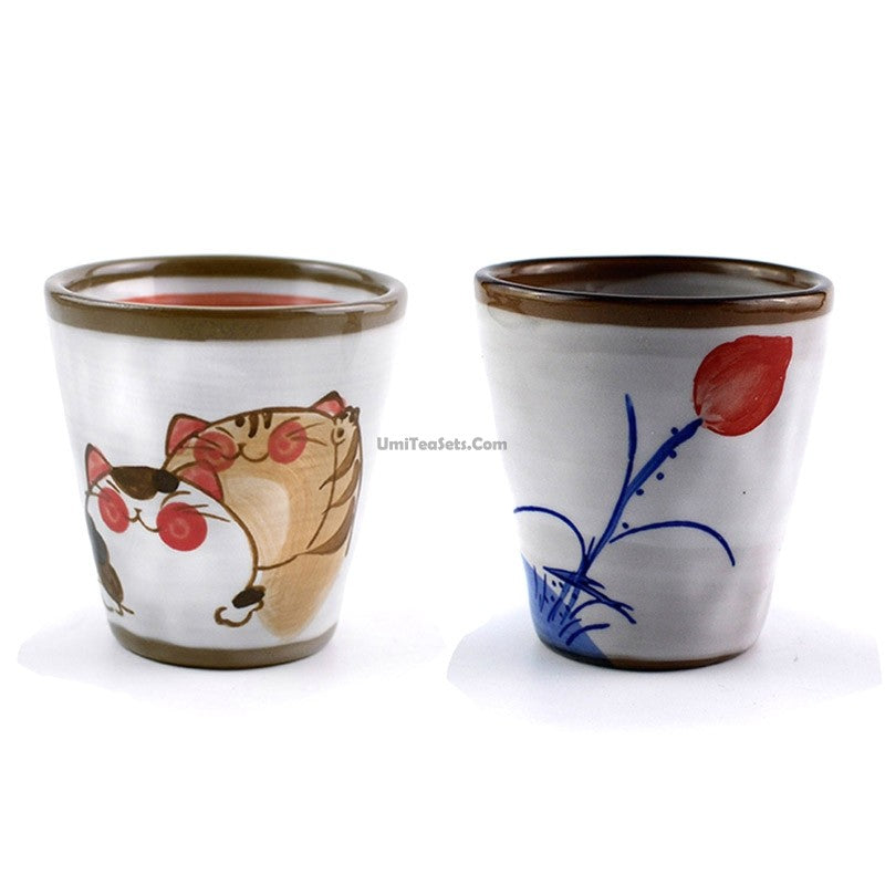 Hand Painted Lotus Japanese Tea Cups - Set of 2, Traditional Ceramic Tea Set for Matcha, Sencha & Green Tea - Perfect for Zen Tea Ceremonies, Home Decor & Gift Giving