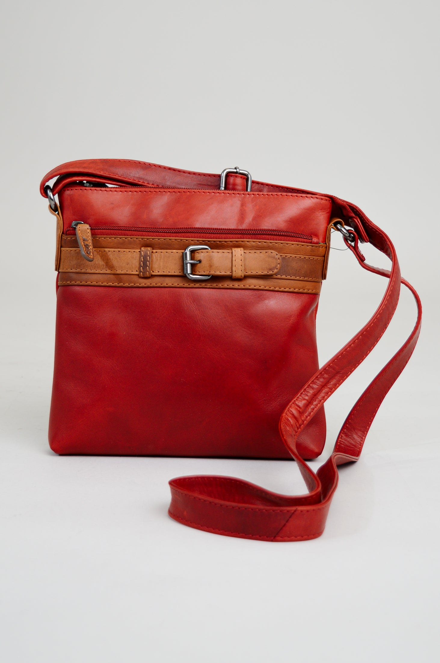 Adrian Klis 1740 Leather Purse for Women - Red & Tan Crossbody Bag, Fashionable Handbag for Daily Use & Travel Accessories