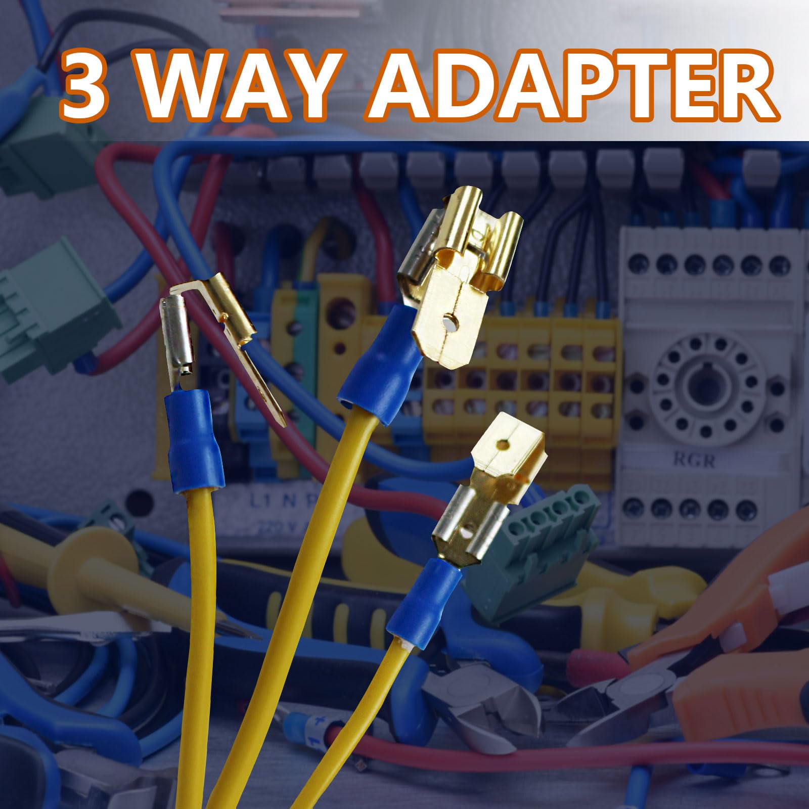 60 PCS Non-Insulated Brass Piggyback Spade Connectors - Female Male Quick Disconnect Wire Terminals with 3 Way Adapter | Gold Plated for Enhanced Conductivity | Perfect for Automotive, Home Appliances & DIY Electrical Projects