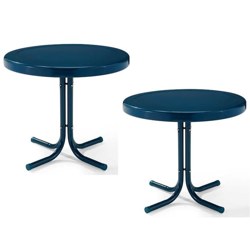 Home Square 2-Piece Navy Blue Metal Patio End Table Set - Outdoor Furniture for Deck, Garden & Poolside Relaxation