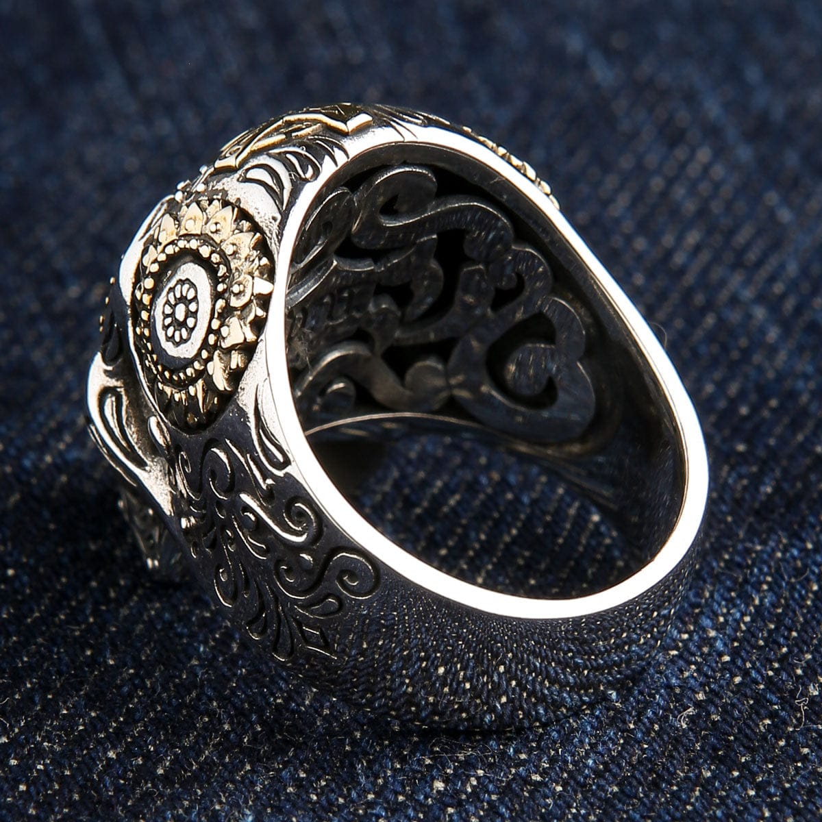 Sterling Silver Gold Brass Sugar Skull Ring for Women & Men - Gothic Jewelry for Halloween, Day of the Dead, Punk Fashion & Costume Accessories