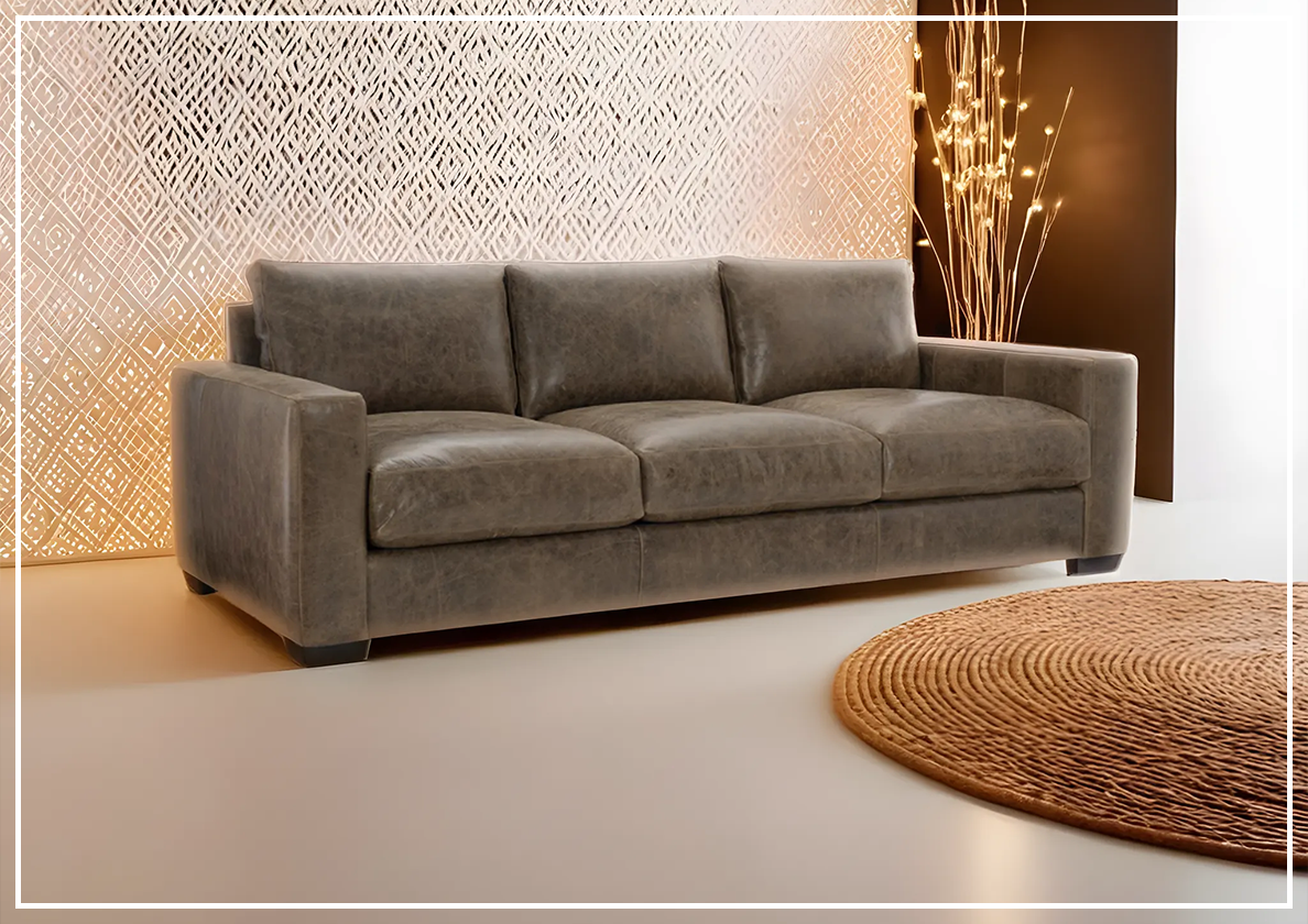 Bernhardt Dawkins Genuine Leather Sofa with Walnut Finish - Luxurious Living Room Furniture for Home & Office