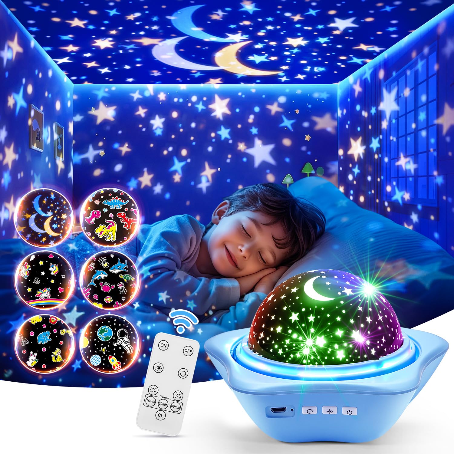 Kids Night Light Projector - 42 Modes, 6 Films, Dimmer & Timer, Star Projector with Remote Control, Rechargeable Battery, 360° Silent Rotation | Perfect for Bedroom Decor, Baby Sleep Aid, Children's Gift & Nursery Night Light