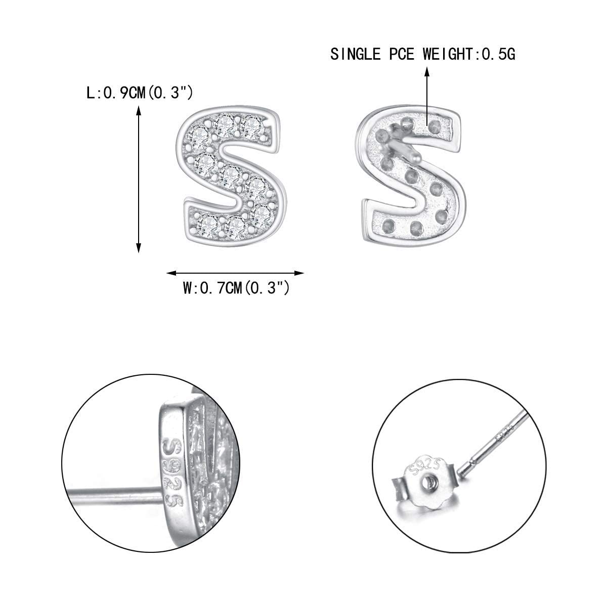 EVER FAITH Initial Earrings - 925 Sterling Silver Tiny Alphabet Letter Stud Earrings with White Cubic Zirconia for Women | Hypoallergenic Jewelry for Sensitive Ears | Perfect Gift for Birthday, Anniversary & Everyday Wear