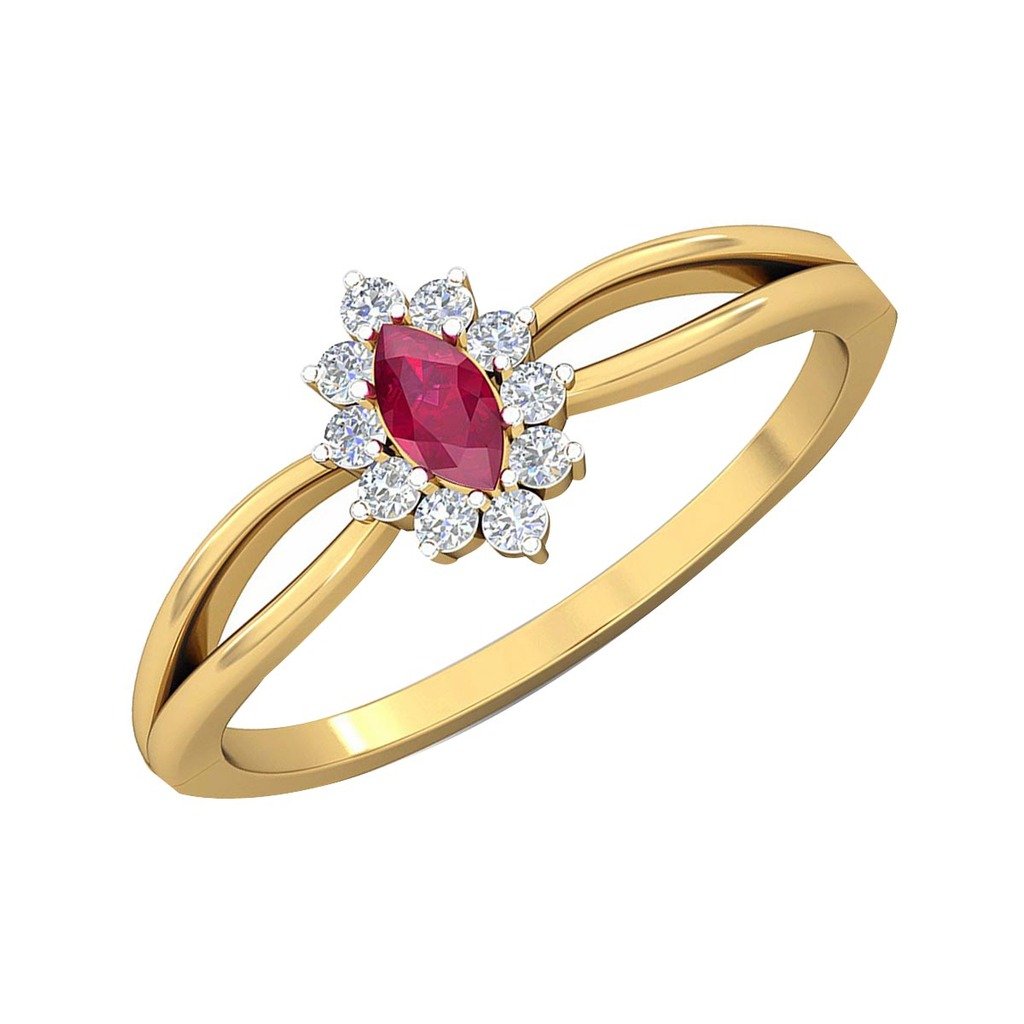 14K White Gold Marquise Cut Ruby and Diamond Floral Engagement Ring for Women - 0.13 Carat Diamond Accents, Anniversary Gift for Her, Perfect for Proposals, Weddings & Special Occasions