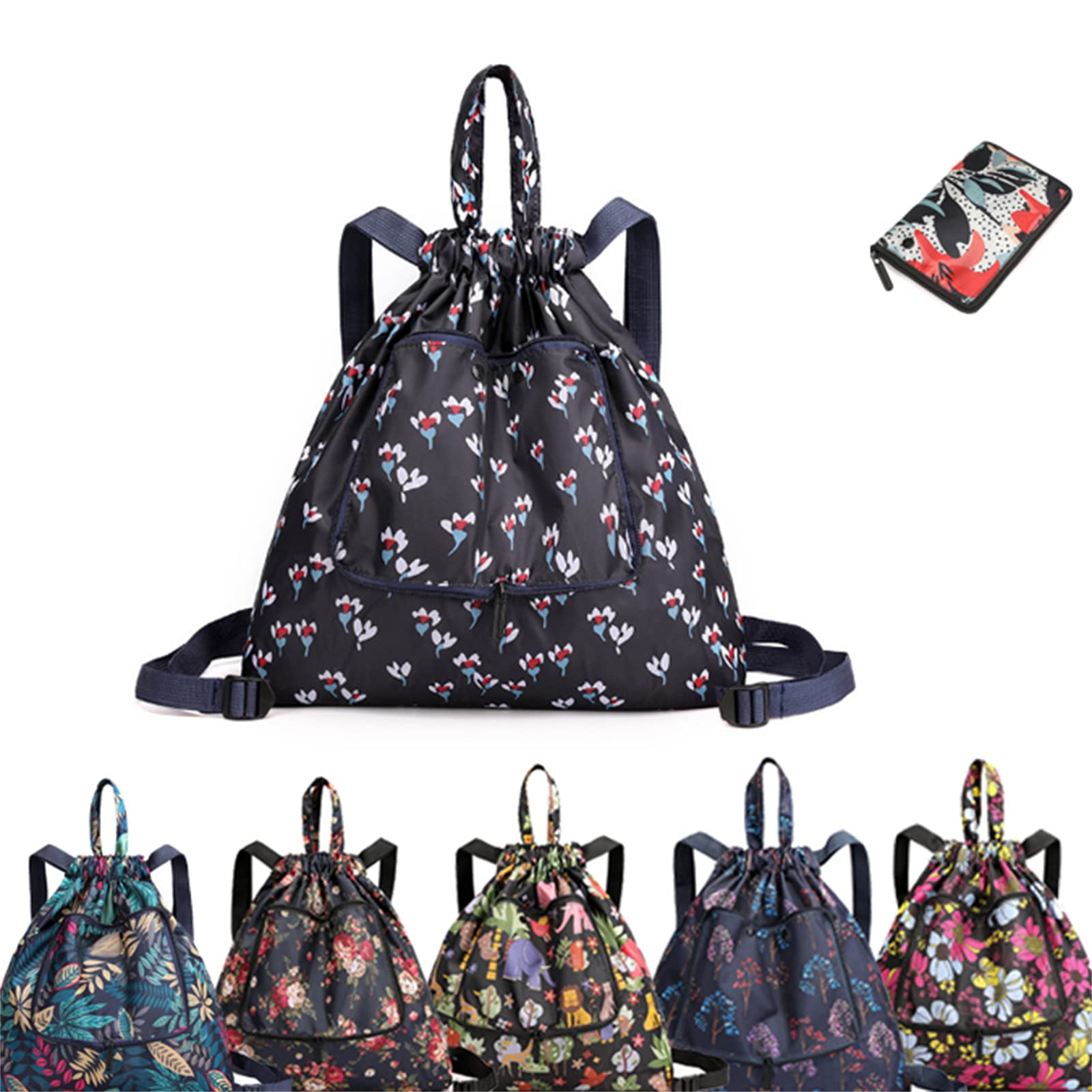Foldable Large Capacity Travel Backpack - Waterproof Gym Drawstring Bag for Outdoor, Business & Sports | Fashion Moon Flower Print Design | Perfect for Hiking, Gym, Commuting & Travel Accessories
