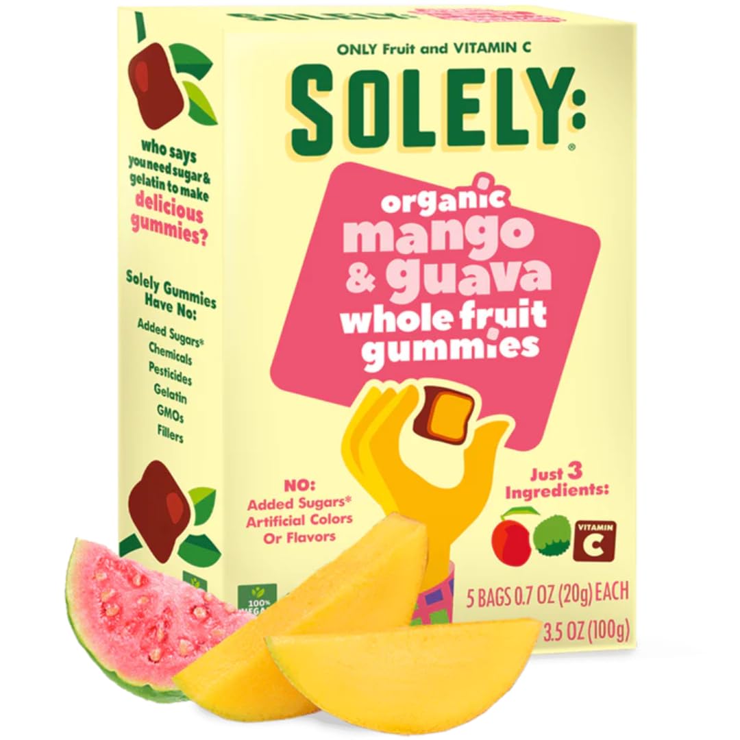 Solely Fruit Gummies - 3 Flavor Variety Pack (Strawberry, Mango, Pineapple) - No Added Sugar, Vegan, Gluten-Free - 3.5oz per Pack (3 Pack) - Healthy Snacks for Kids Lunchbox, Office Treats & On-The-Go Energy Boost