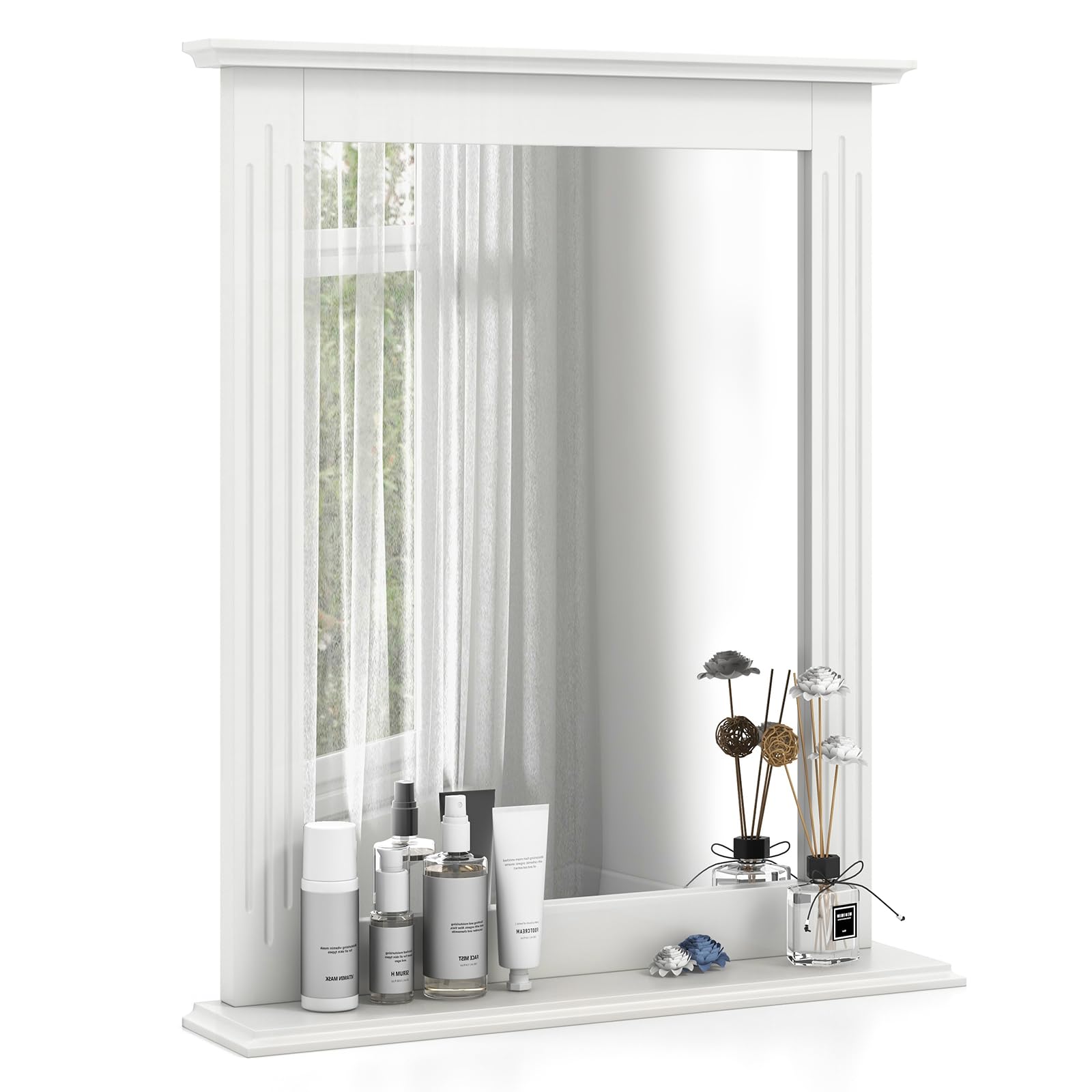 Tangkula Rectangle Bathroom Wall Mirror with Shelf - Over Sink Vanity Mirror for Dressing Room, Washroom & Bedroom - Modern Wall Mounted Mirror (White) - Perfect for Makeup, Shaving & Home Decor