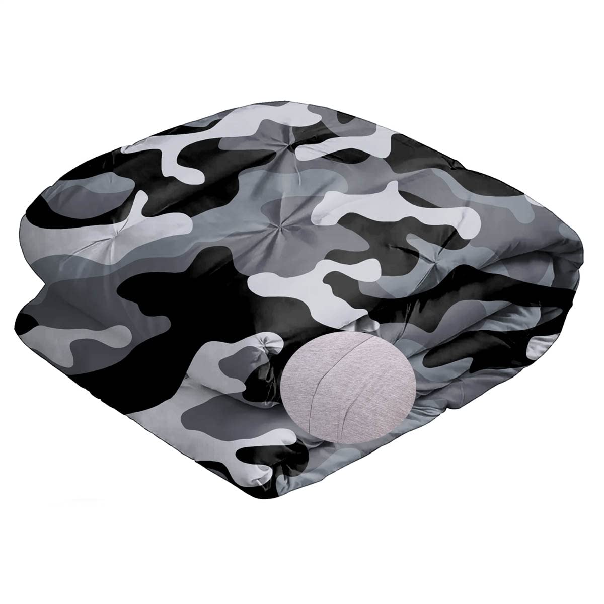 Gilbins 100% Cotton Jersey Knit Comforter - Twin Size Black Camouflage & Reversible Heather Grey - Ultra Soft Bedding for Cozy Nights & Dorm Room Essentials