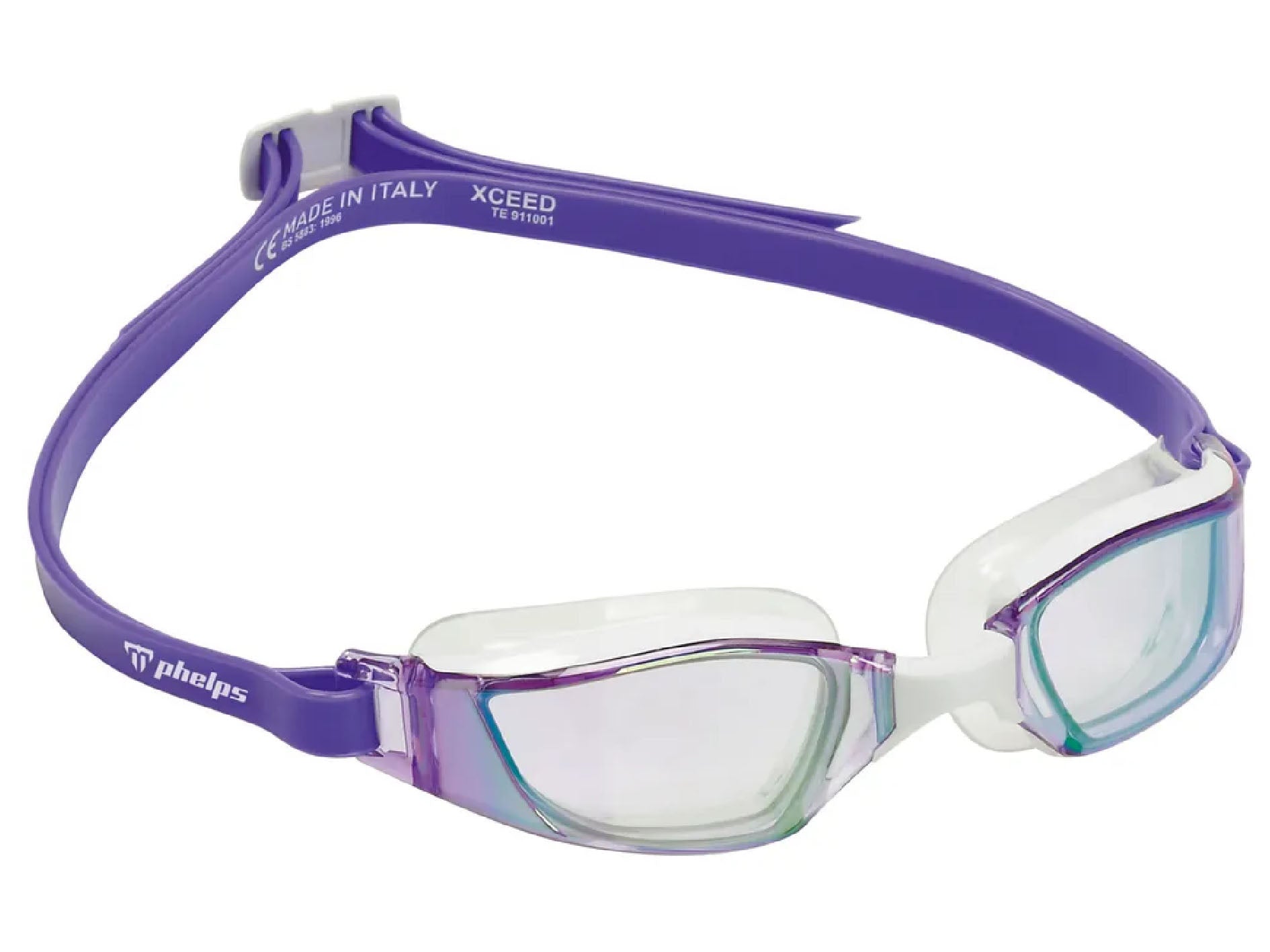 AquaSphere x Michael Phelps Xceed Swimming Goggles - Titanium Mirrored Lens, White/Purple Frame (Model 189230) | Competition & Training Swim Gear for Pool & Open Water