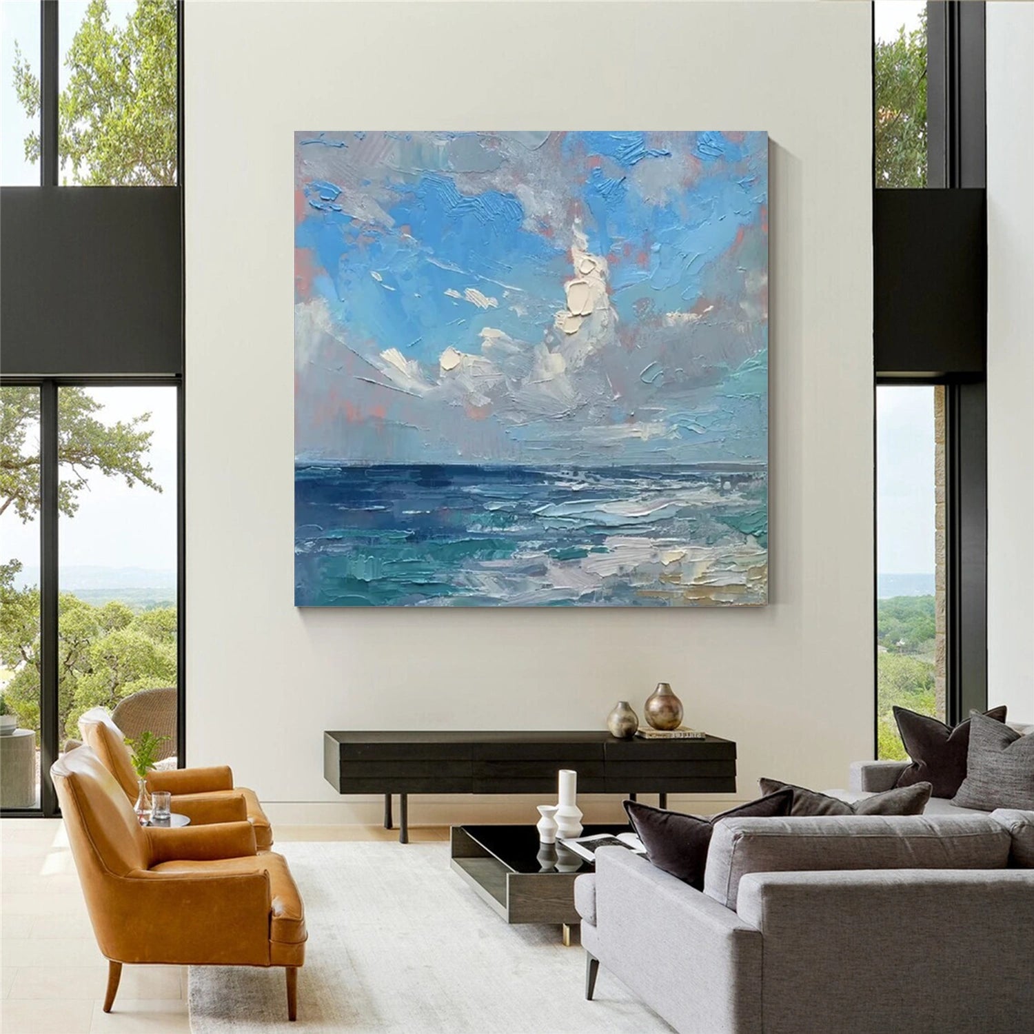 Ocean And Sky Abstract Canvas Art Wall Decor - Modern Coastal Painting for Living Room, Bedroom & Office | #OS 268