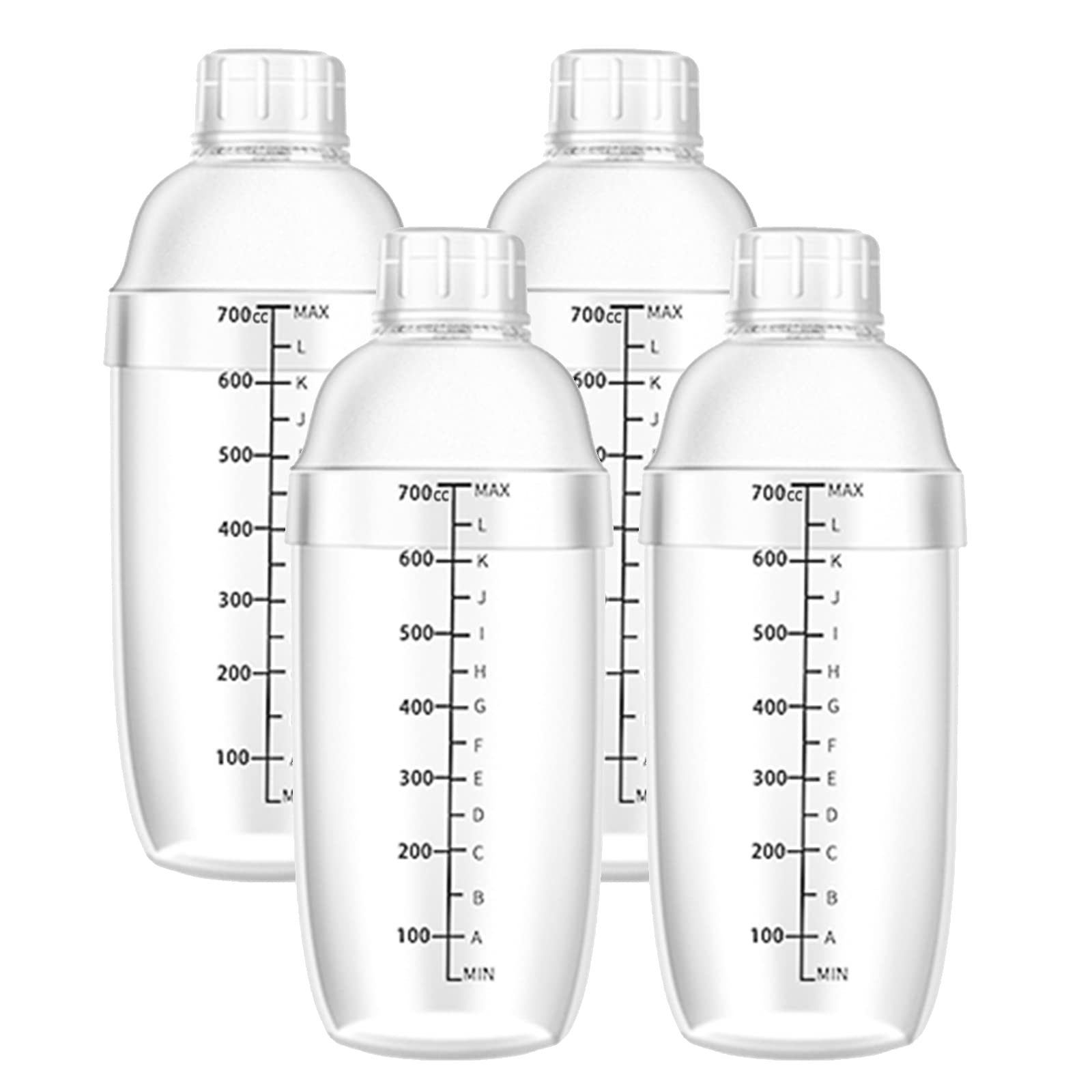700cc / 24oz Plastic Cocktail Shaker Set of 4 - Clear Bar Mixing Tool for Cocktails, Milk Tea & Wine - Perfect for Home Bars, Parties & Professional Bartending