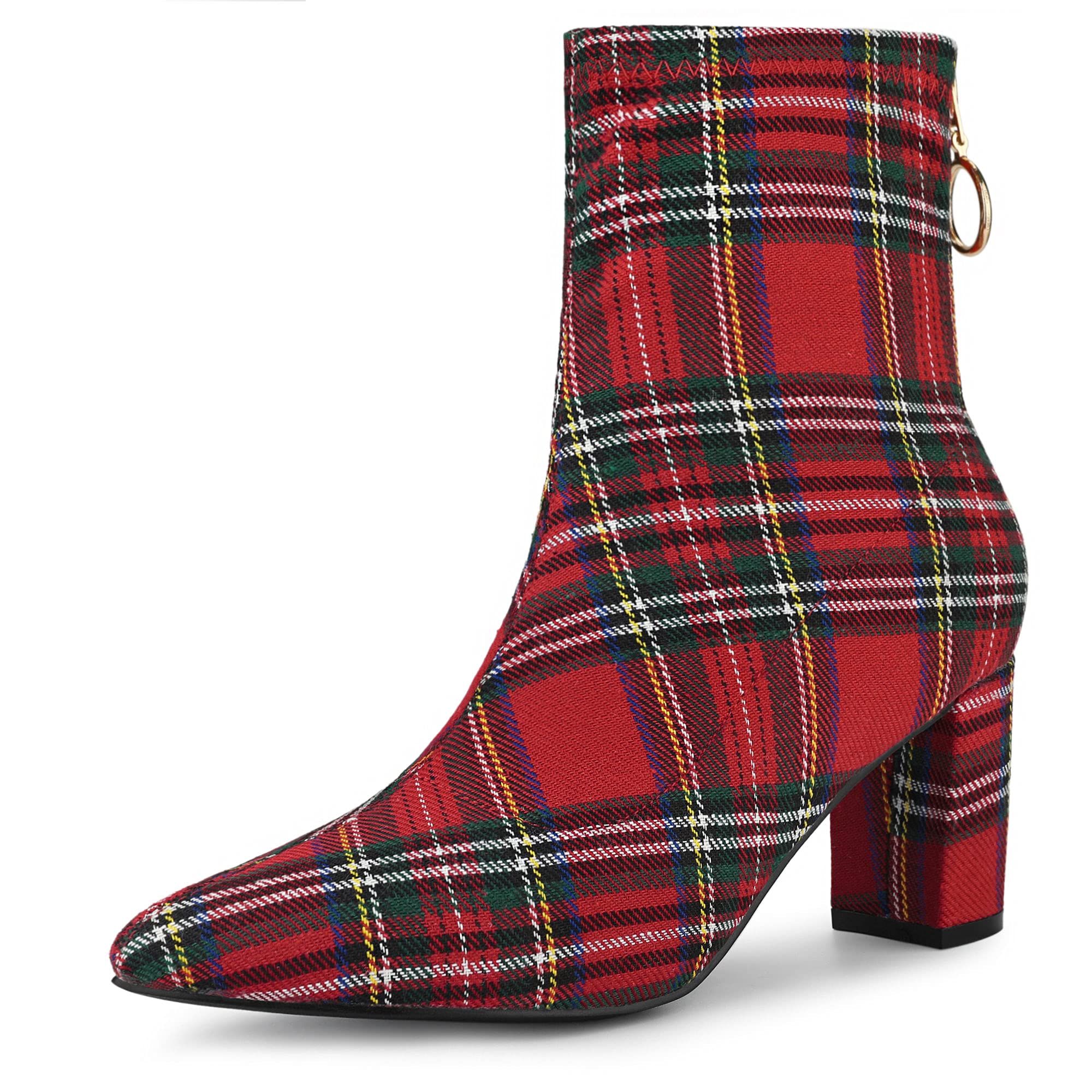 Allegra K Women's Pointed Toe Chunky Heel Ankle Boots with Zipper - Stylish & Comfortable Fall Winter Fashion Booties for Office, Party & Night Out