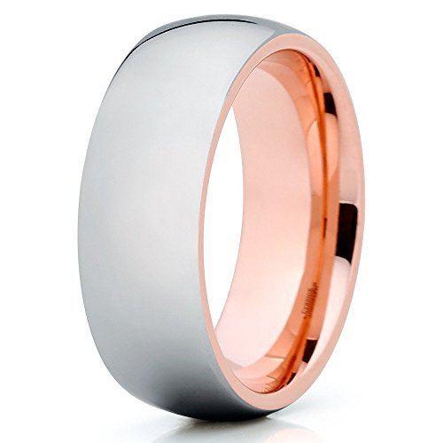 Rose Gold Tungsten Wedding Band for Men & Women - 18k Rose Gold Tungsten Carbide Ring - Comfort Fit Dome Engagement & Anniversary Ring - Perfect for Weddings, Proposals & Special Occasions