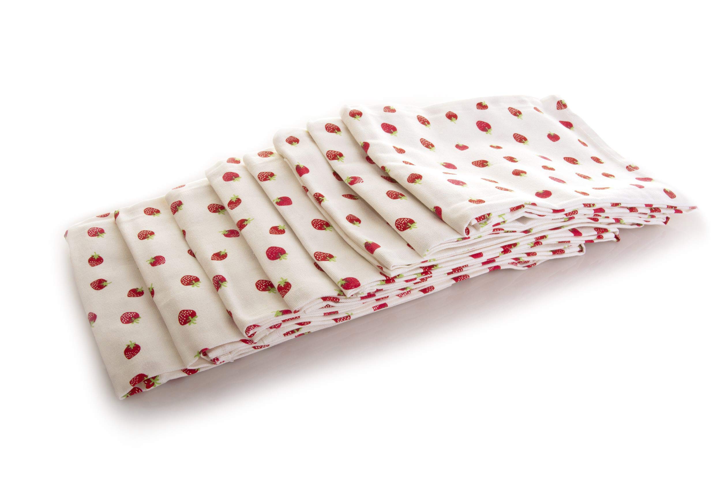 100% Cotton Strawberry Print Hand Towels - Soft Absorbent Kitchen Dish Towels & Tea Towels - Flour Sack Towels Set of 8 - Perfect for Baking, Cooking, and Kitchen Decor