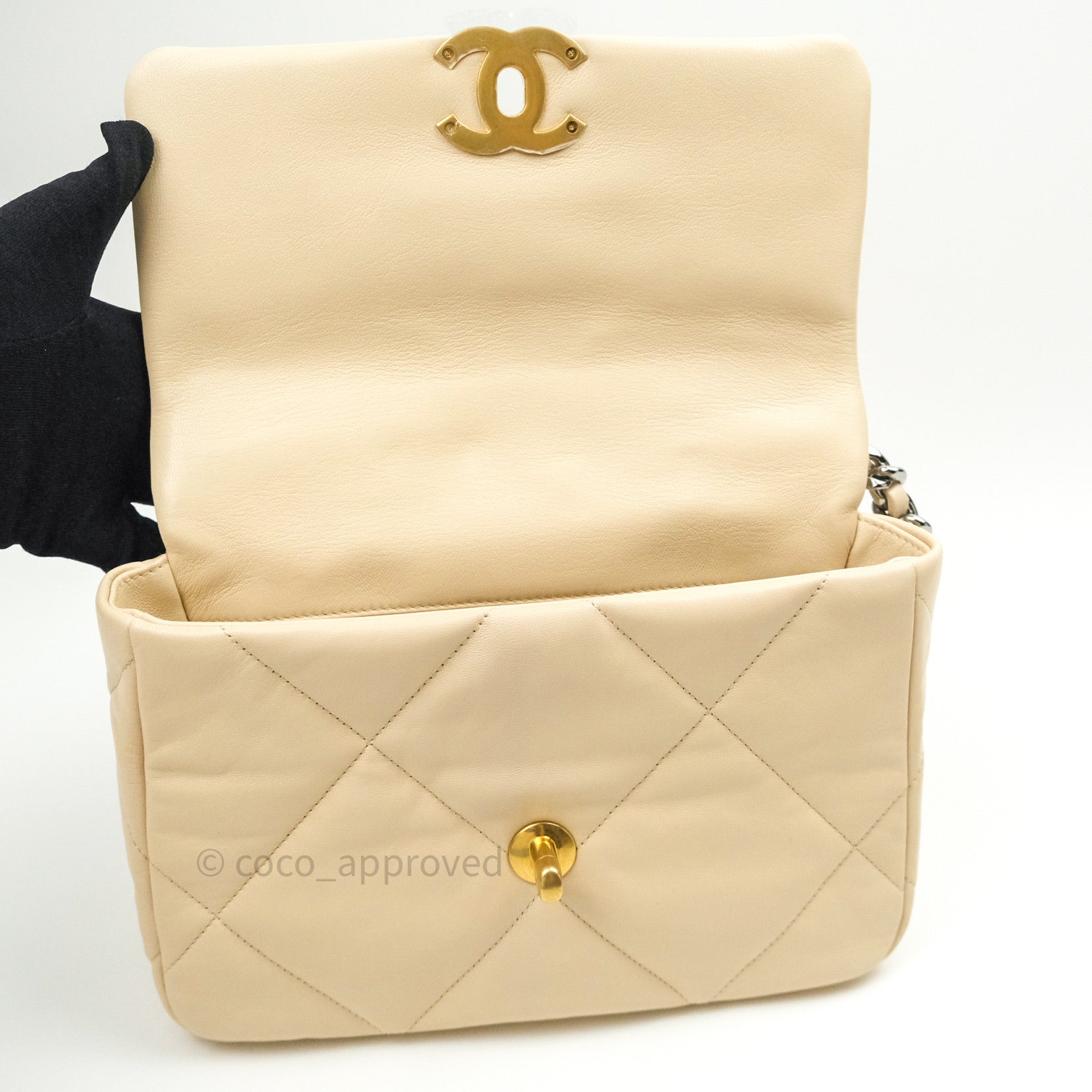 Chanel 19 Small Beige Goatskin Leather Bag with Mixed Gold & Silver Hardware - Luxury Designer Handbag for Women, Perfect for Everyday Use & Special Occasions