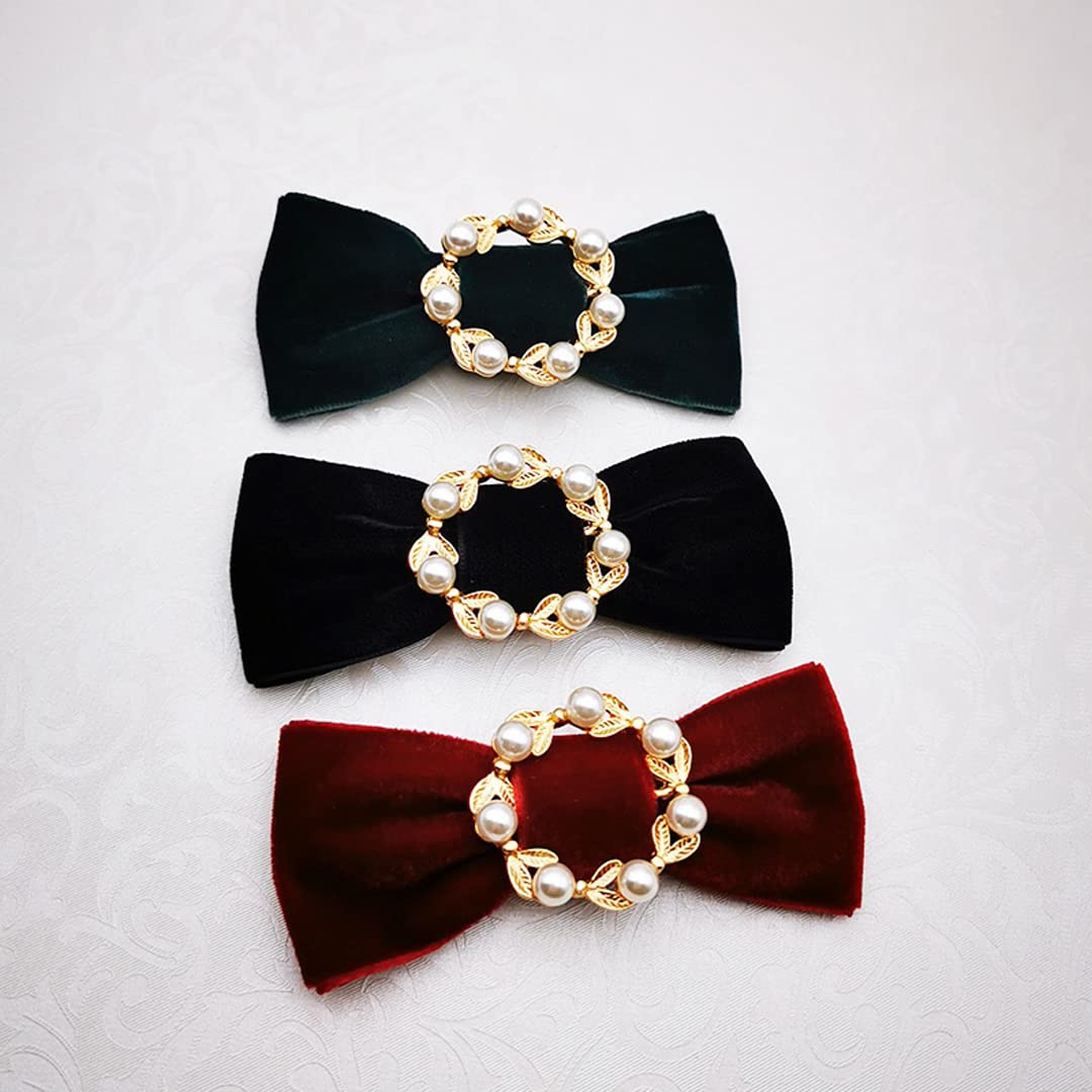 Elegant 2-Piece Velvet Bow Shoe Clips with Artificial Pearl Garland - Removable Shoe Accessories for Women & Girls - Perfect for Weddings, Parties & Special Occasions
