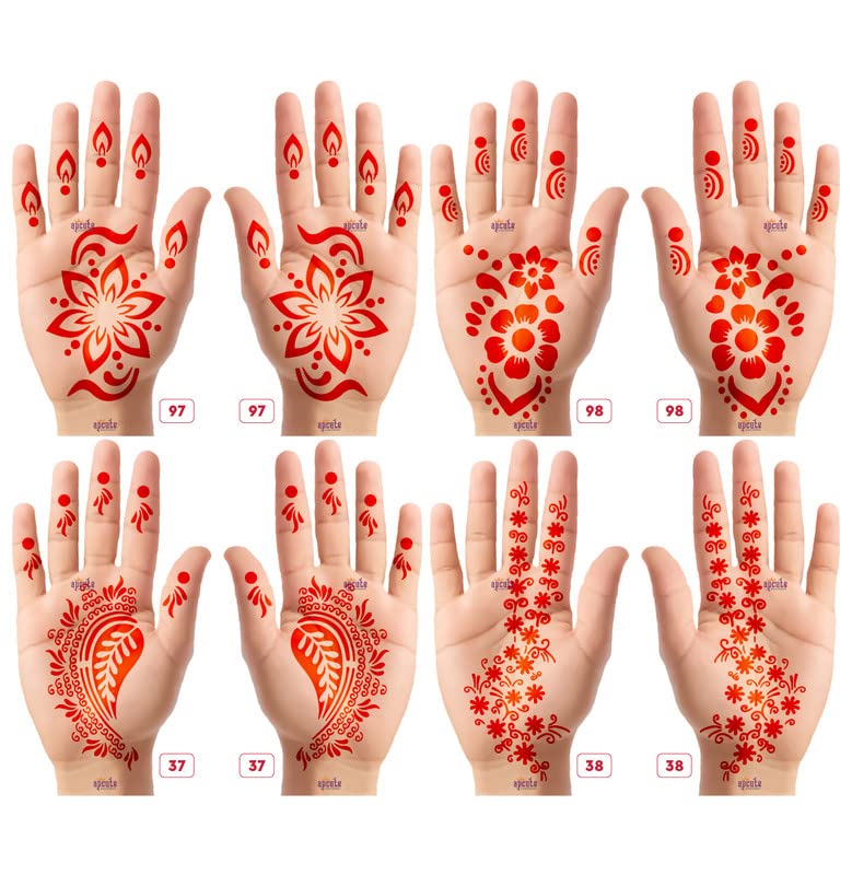 APCute Henna Tattoo Stencil Stickers for Girls, Women & Kids - Easy to Use Temporary Mehndi Designs (Set of 8 Pieces) - Floral & Geometric Patterns for Hands & Feet - Perfect for Weddings, Festivals & DIY Body Art