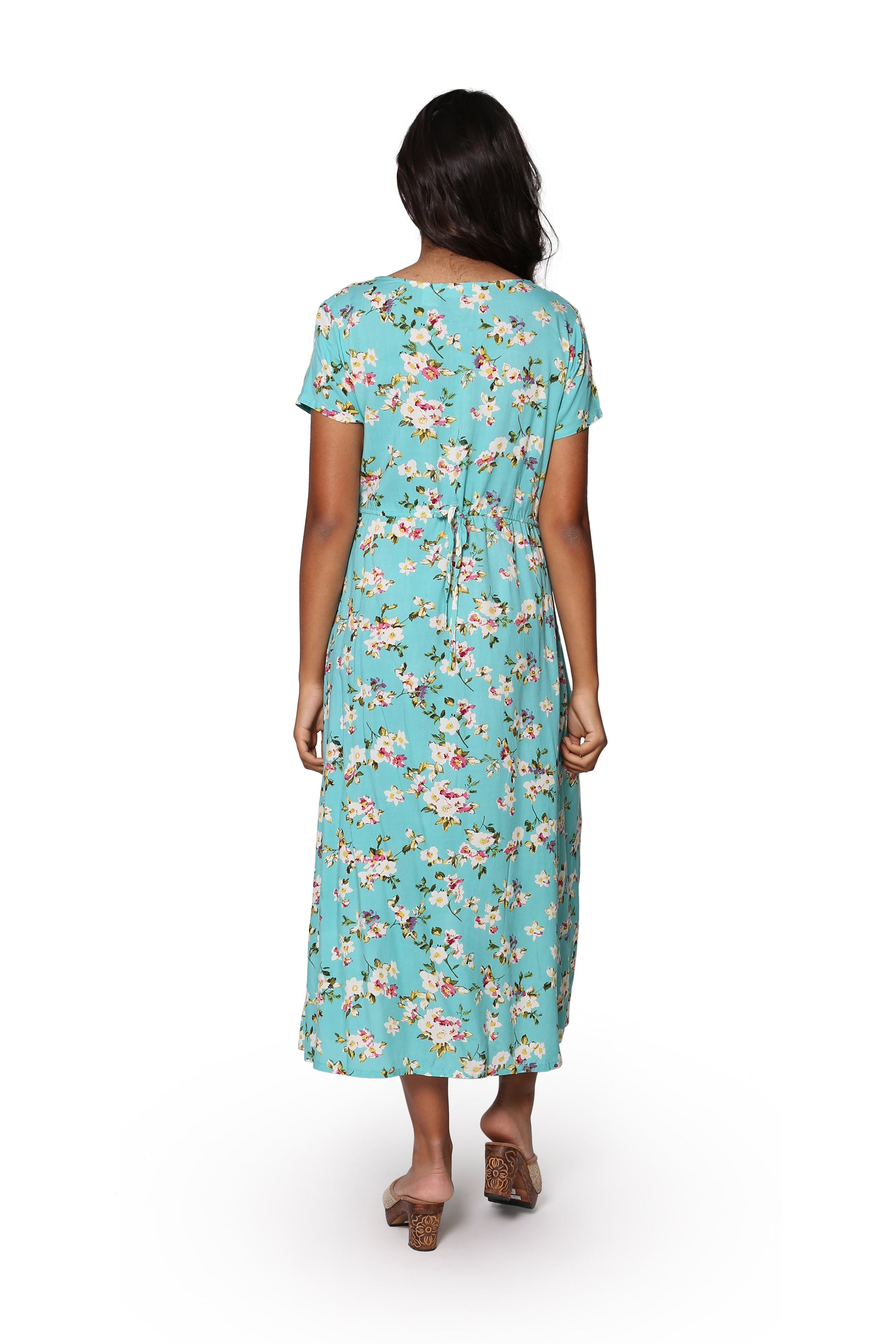 La Cera Women's Button Front Short Sleeve Floral Dress - Casual Summer Midi Dress for Beach, Brunch & Date Night