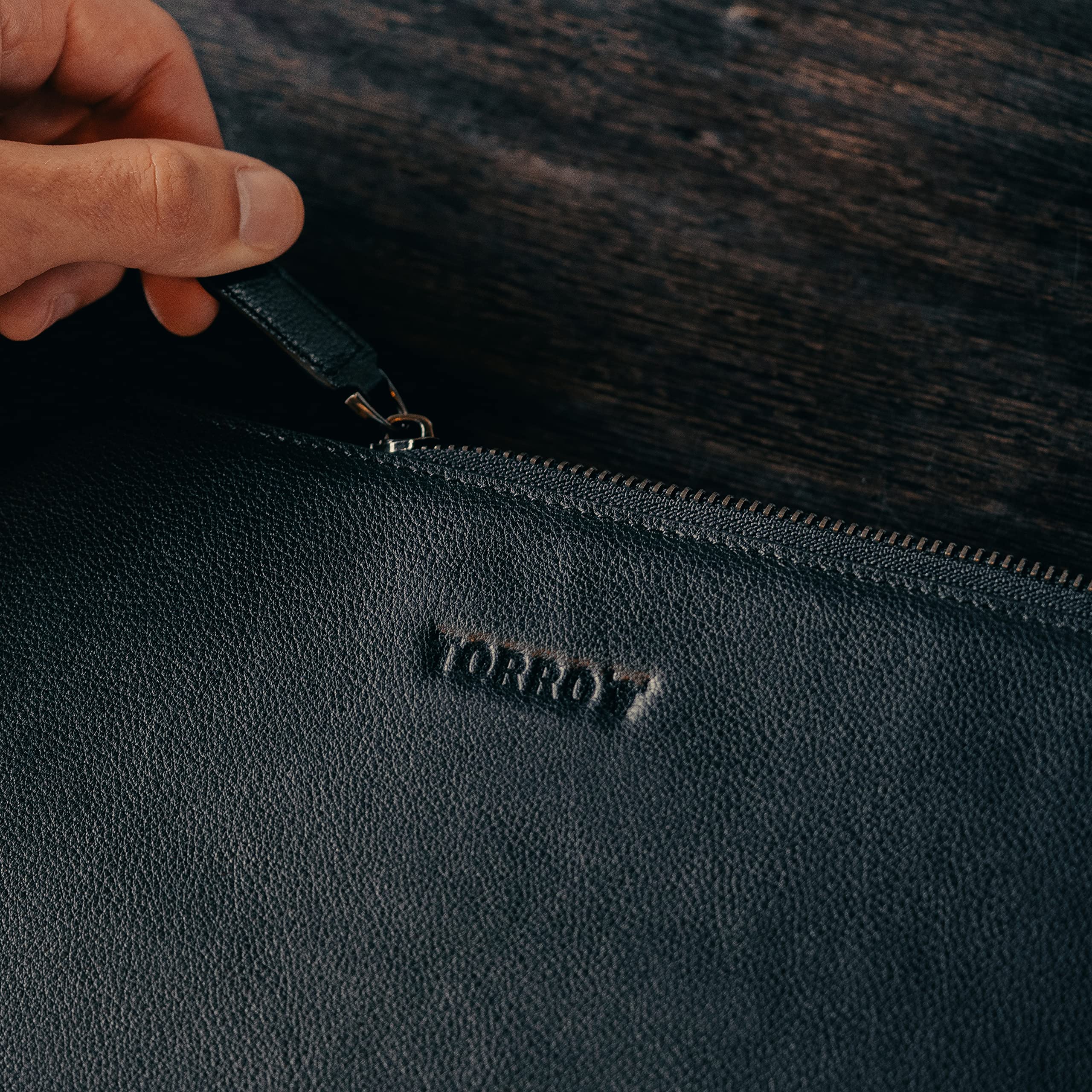Premium TORRO Genuine Leather Laptop Sleeve Case with Secure Zip Closure & Soft Wool Felt Lining - Fits 13