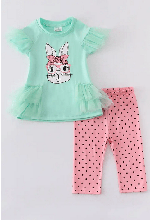 Easter Bunny Teal Capri Set - Women's Casual Spring Outfit for Easter, Brunch & Outdoor Activities
