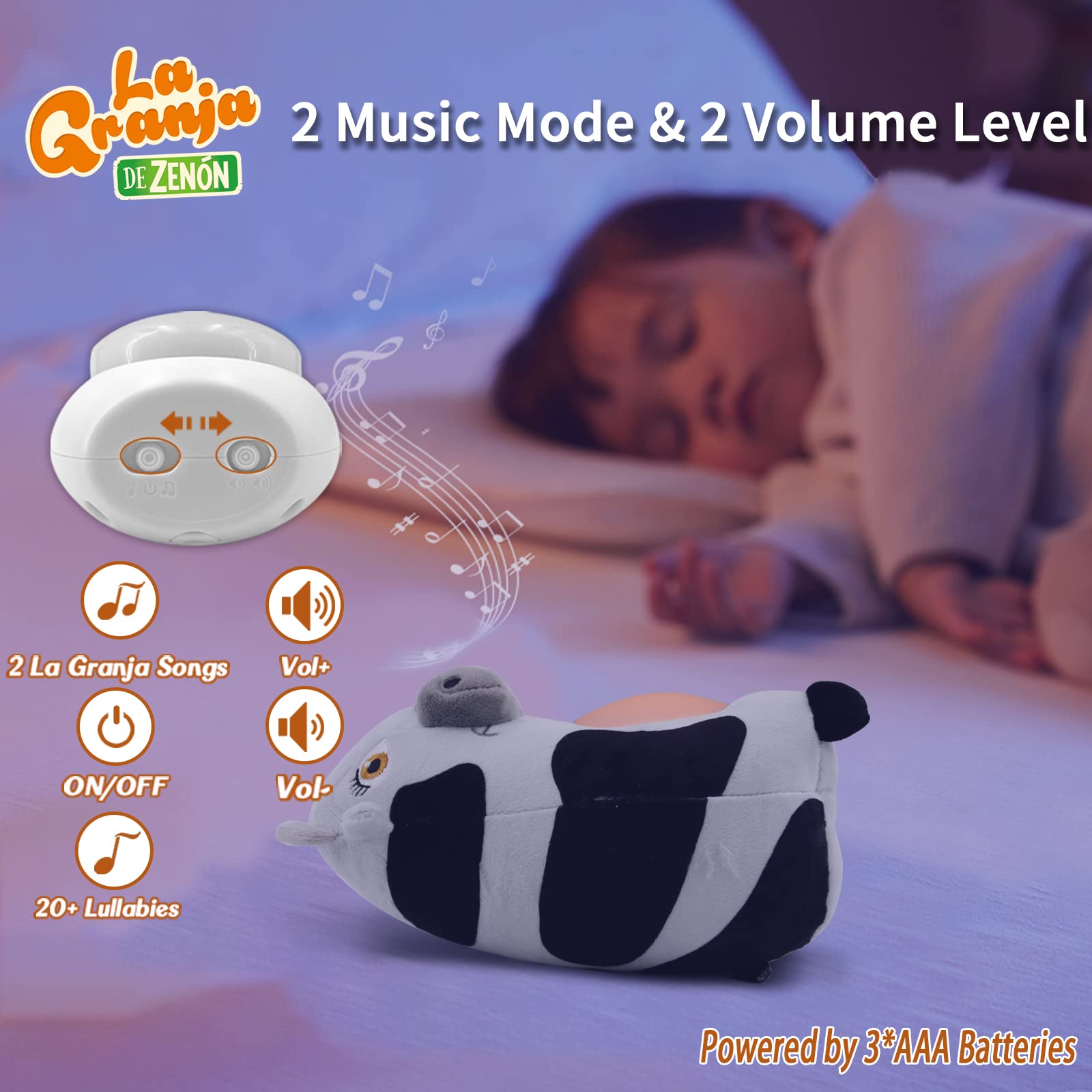 TOYMAKER La Granja de Zenon Stuffed Cow Plush Toy - La Vaca Lola Spanish Musical Baby Toy with Lights | Soft Crib Soother for Infants 6-12 Months | Perfect Gift for Birthday, Christmas & Nursery Decor