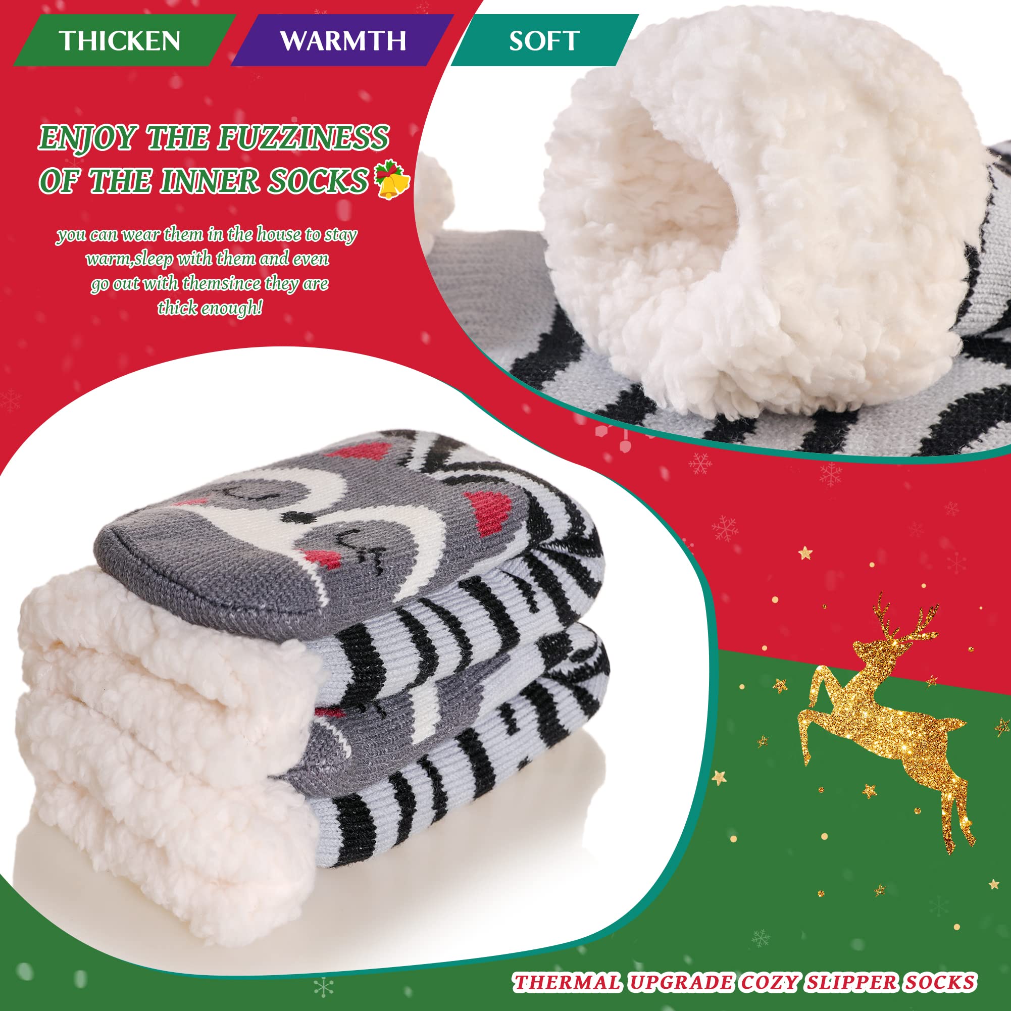 Women's Winter Knit Socks - Anti-Slip, Warm & Breathable Fuzzy Slipper Socks with Cute Animal Designs - Perfect for Home, Lounge & Cold Weather Comfort