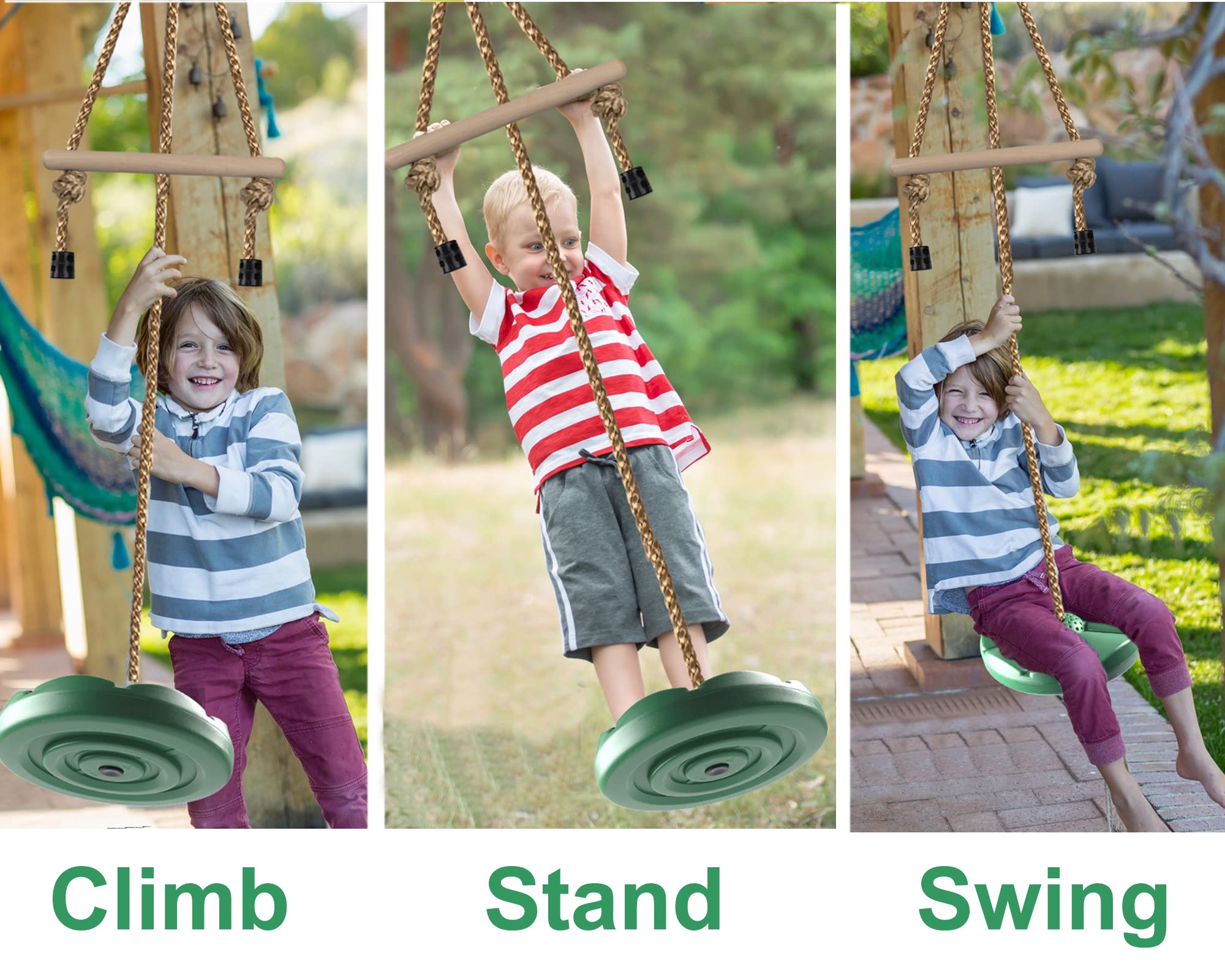 KINSPORY 7FT Adjustable Disc Swing for Kids - Outdoor Play Equipment, Backyard Swing Set Accessories, Gym Monkey Bars & Tree Swing (Green) - Perfect for Backyard Fun, Playground Activities & Outdoor Exercise