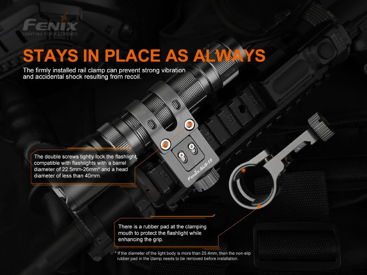 Fenix ALG-15 Tactical Rail Mount for Picatinny & Weaver Rails - Durable Aluminum Flashlight Mount for Guns, Rifles & Firearms - Perfect for Hunting, Shooting & Outdoor Adventures