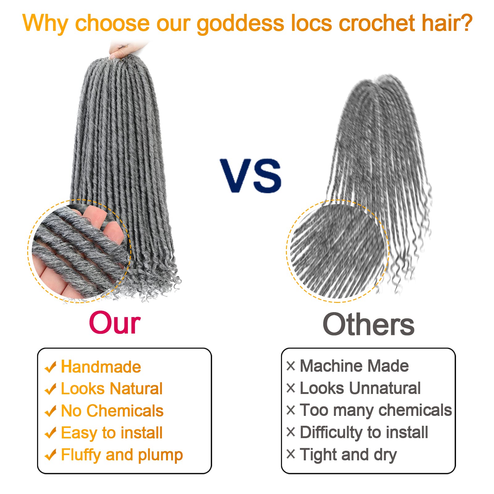 Goddess Locs Crochet Hair Extensions - 16 Inch Straight Faux Locs, Pre-Looped Curly Synthetic Braiding Hair for Black Women, 6 Packs in 1B-GRAY, Perfect for Protective Styling and Everyday Glam