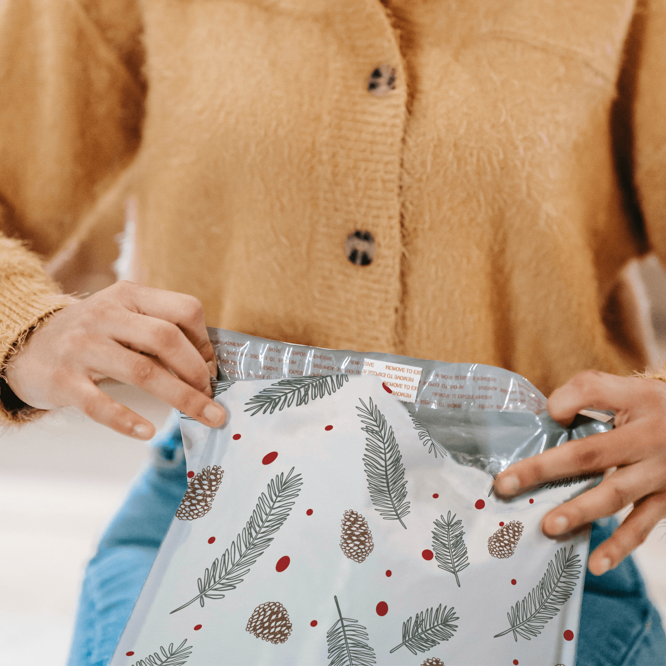 10x13 Premium Printed Pinecones Designer Poly Mailers - Waterproof Shipping Envelopes for Ecommerce, Gift Bags & Retail Packaging (Set of 50) - Perfect for Small Businesses, Online Stores & Handmade Crafts Shipping