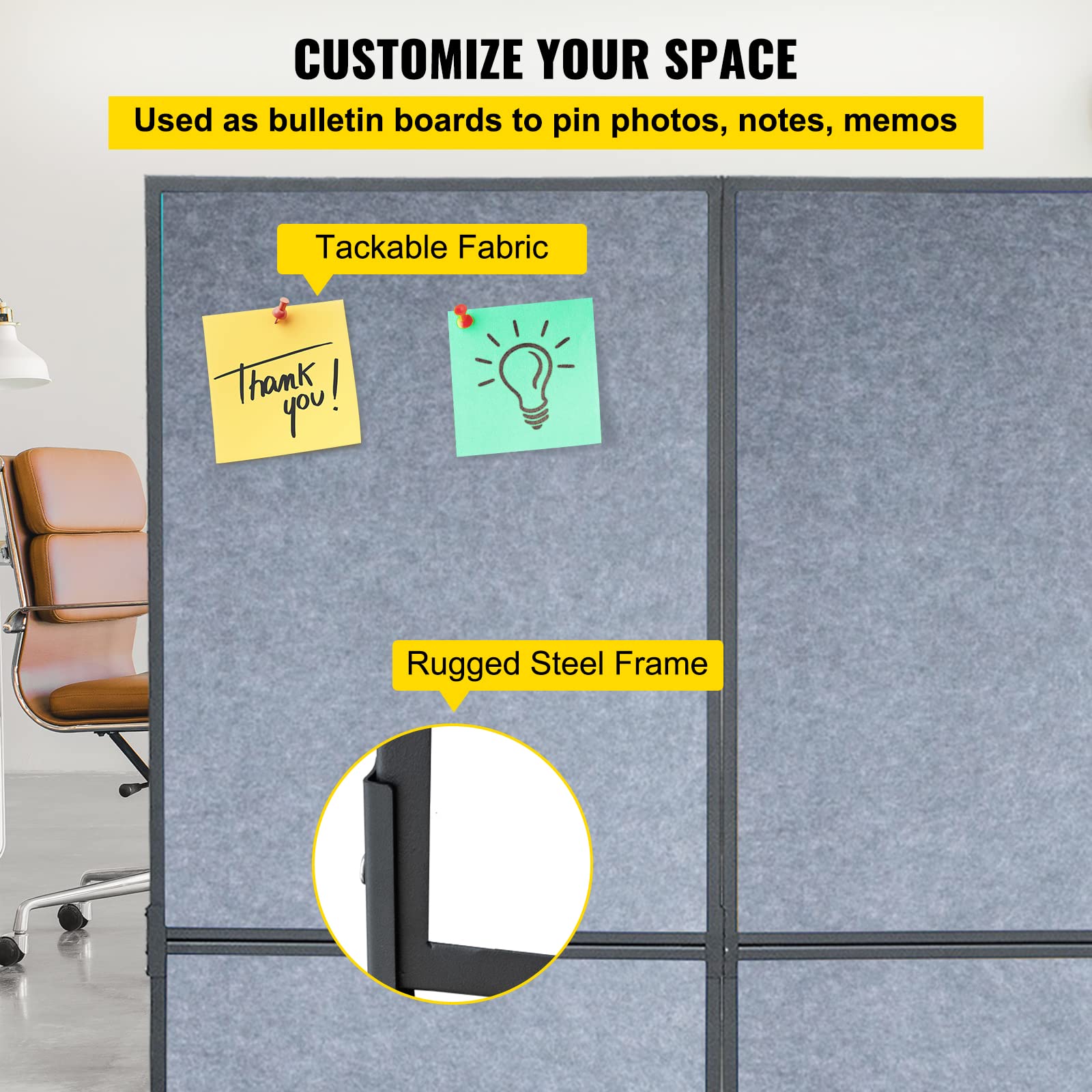 VEVOR 5.5 ft Folding Room Divider Privacy Screen - 3 Panel Portable Partition Wall for Office, Library, School - Light Gray Acoustic Space Separator | Perfect for Home Offices, Classrooms & Event Spaces