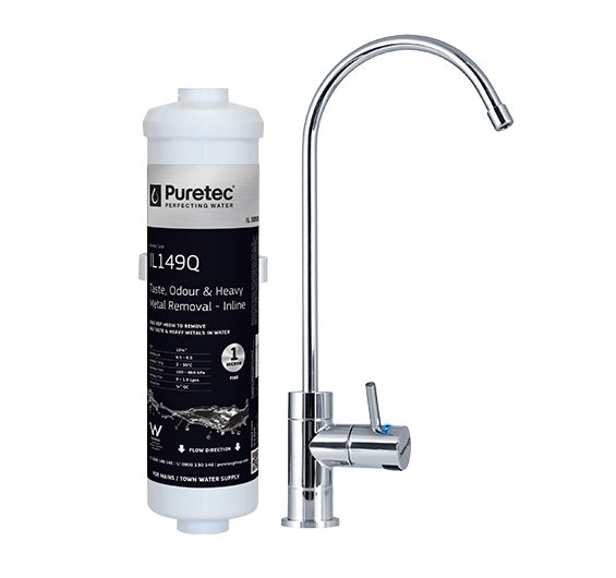Puretec X3 Inline Undersink Water Filtration System with High Loop Faucet - 1.9 LPM Flow Rate | Under Sink Water Filter for Clean Drinking Water | Perfect for Kitchen, RV, and Office Use