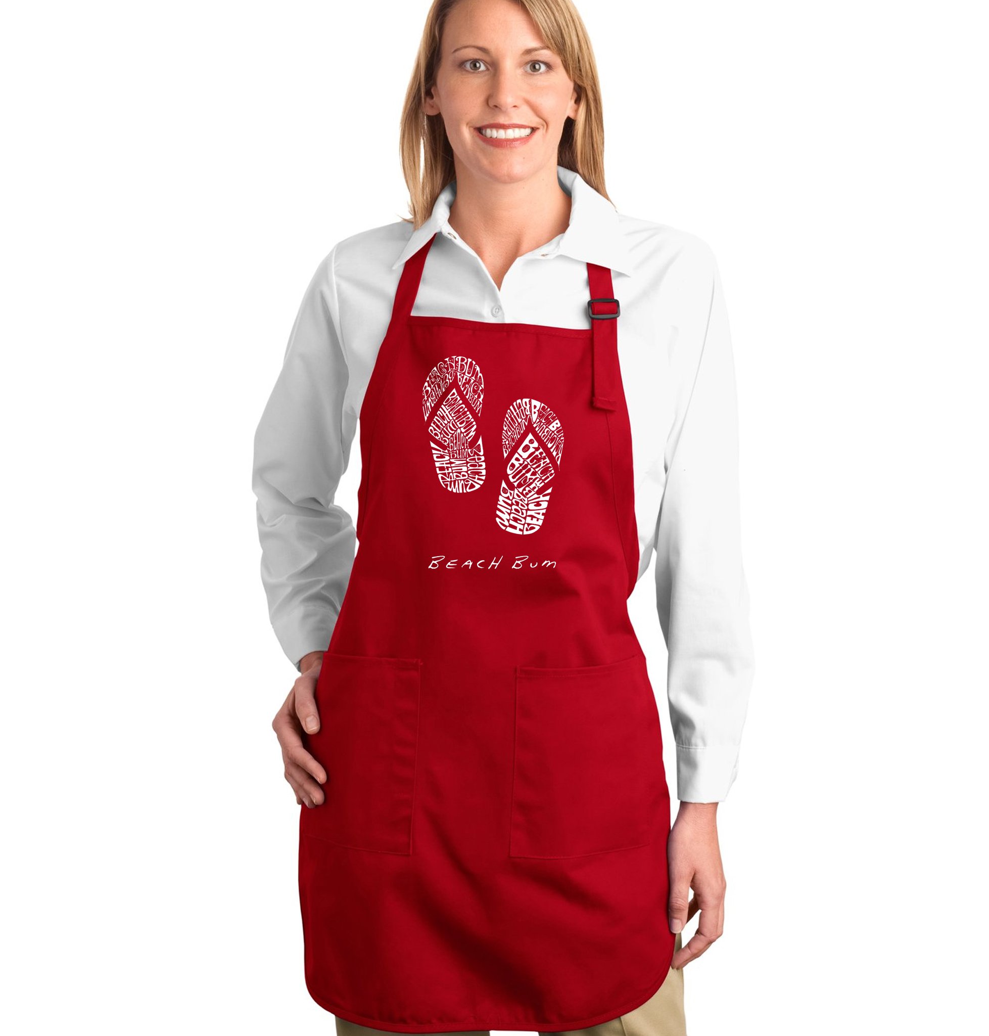 LA POP ART Word Art Apron - Beach Bum | Funny Kitchen Apron for Cooking & Grilling | Perfect Gift for Beach Lovers & BBQ Enthusiasts