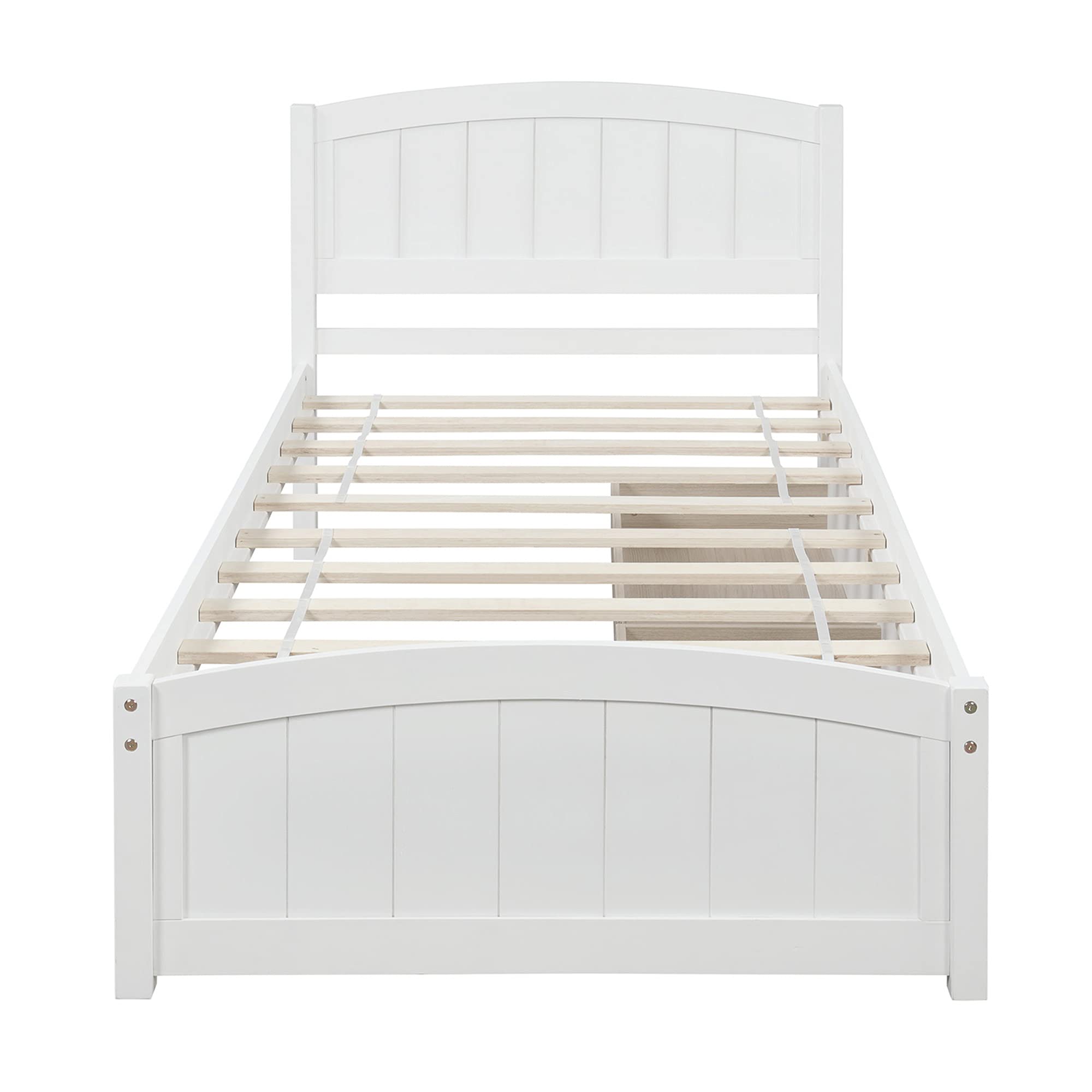 Twin Platform Bed Frame with 2 Storage Drawers - Solid Pine Wood, Space Saving Minimalist Design (White) - Perfect for Small Bedrooms, Kids Rooms & Guest Rooms
