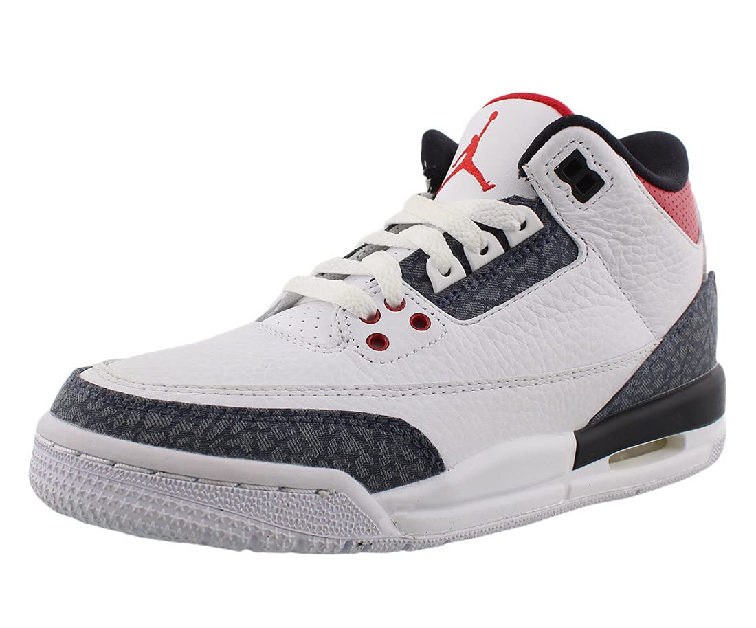 Nike Kids' Jordan 3 Retro SE Fire Red Denim Basketball Shoes - Boys' & Girls' High-Top Sneakers for Basketball, Casual Wear & Street Style Fashion