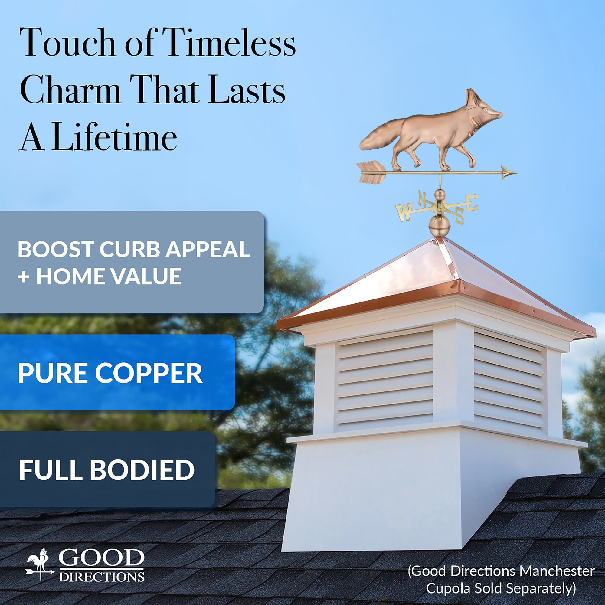 Fox Weathervane - Handcrafted Copper Garden Decor for Outdoor & Farmhouse Style | Perfect for Roof, Barn, or Yard Decoration