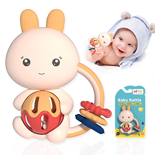 Alilo Baby Rattle Teether Toy for 0-12 Months - Textured Ears for Teething Pain Relief, Sensory Developmental Toys for Newborns & Infants | Perfect Baby Shower Gift for Boys & Girls | Great for Playtime, Travel & Early Learning