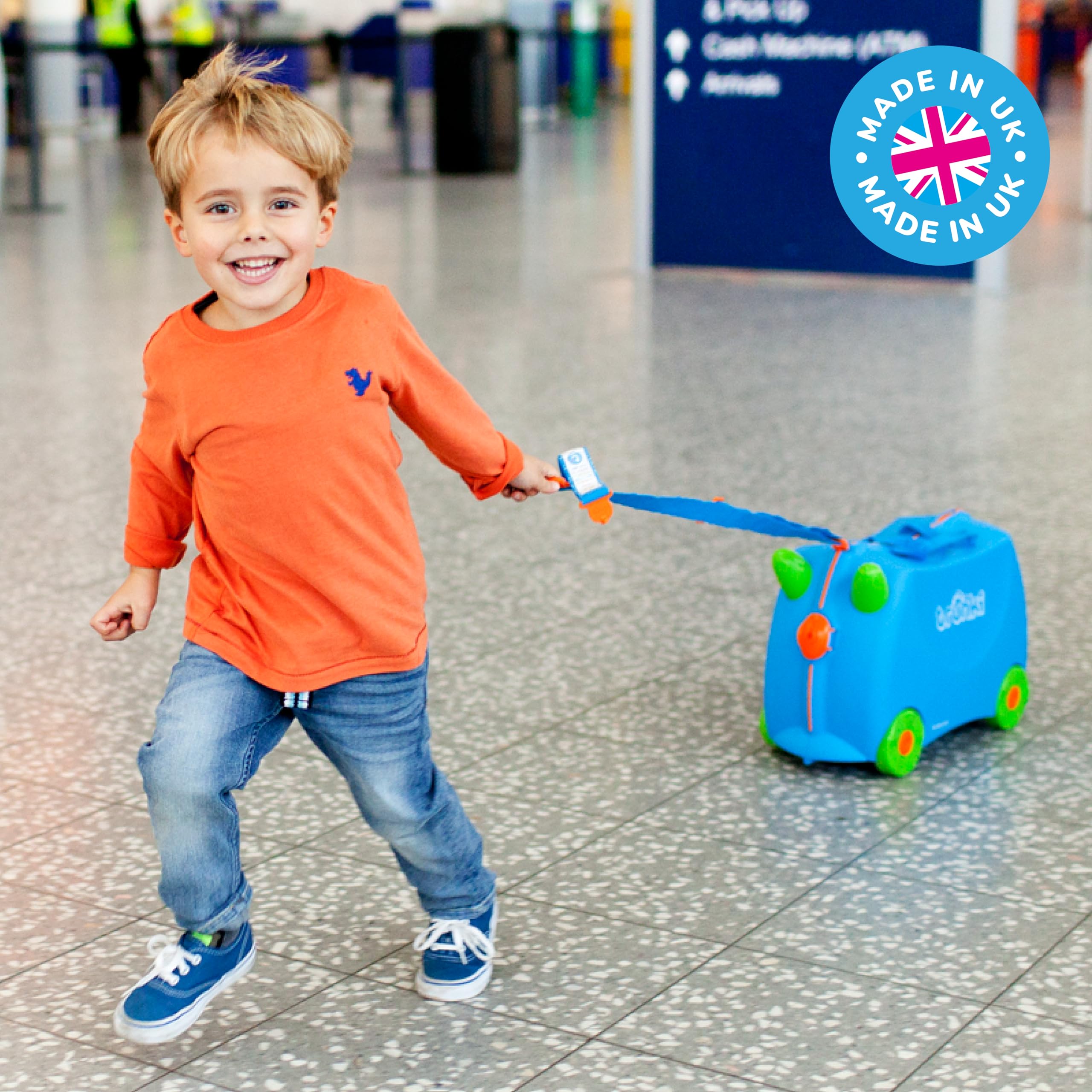 Trunki Ride-On Kids Suitcase - Toddler Luggage with Wheels, Carry-On Travel Bag for Boys & Girls - Airplane Essentials for Kids - Perfect for Family Trips, Airport Adventures & Playtime (Terrance Boy Blue)