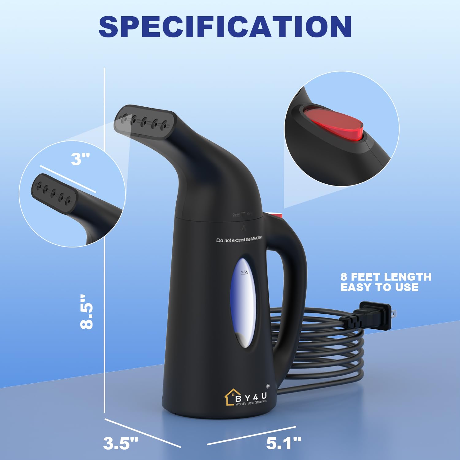 Portable Handheld Garment Steamer - Powerful Wrinkle Remover for Clothes, Quick Heating Travel Steamer for Home & On-The-Go (Black) | Perfect for Business Trips, Vacations & Daily Outfit Care