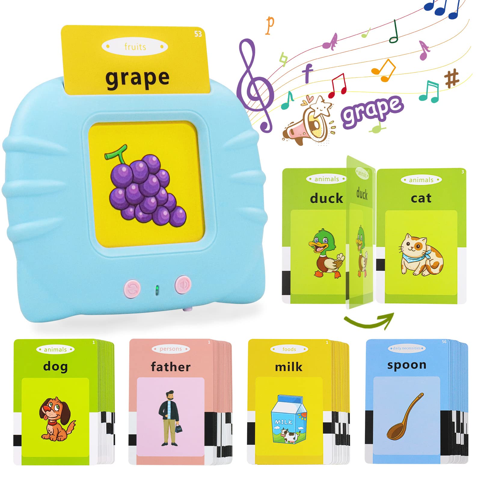 JCREN Talking Flash Cards for Toddlers Ages 2-5 | 112 Pcs Preschool Learning Toys with 224 Sight Words | Montessori Educational Flashcards | Perfect Birthday Gift for Kids | Ideal for Early Childhood Learning & Home Schooling Activities