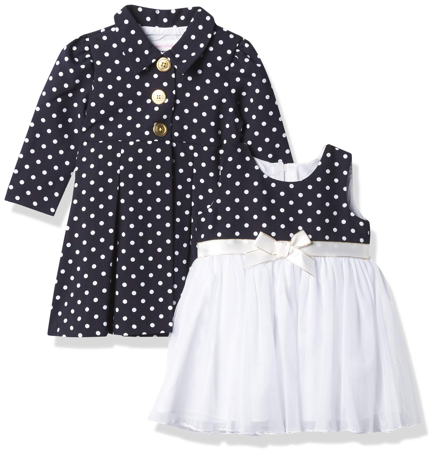 Bonnie Jean Baby Girls' Dot Print Coat and Dress Set - Cute Outfit for Holidays, Parties & Special Occasions