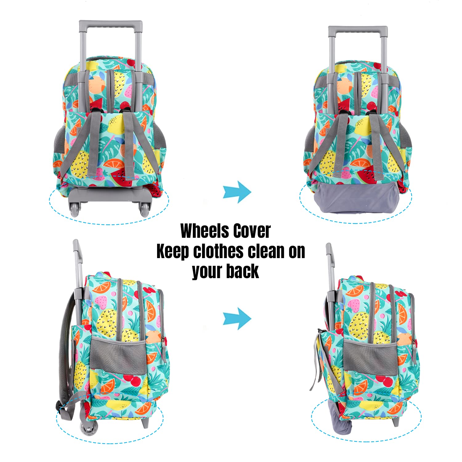 Seastig 18 Inch Rolling Backpack for Kids - Double Handle Wheeled Backpack with Detachable Lunch Bag Set | School, Travel & Daily Use Backpack for Boys & Girls