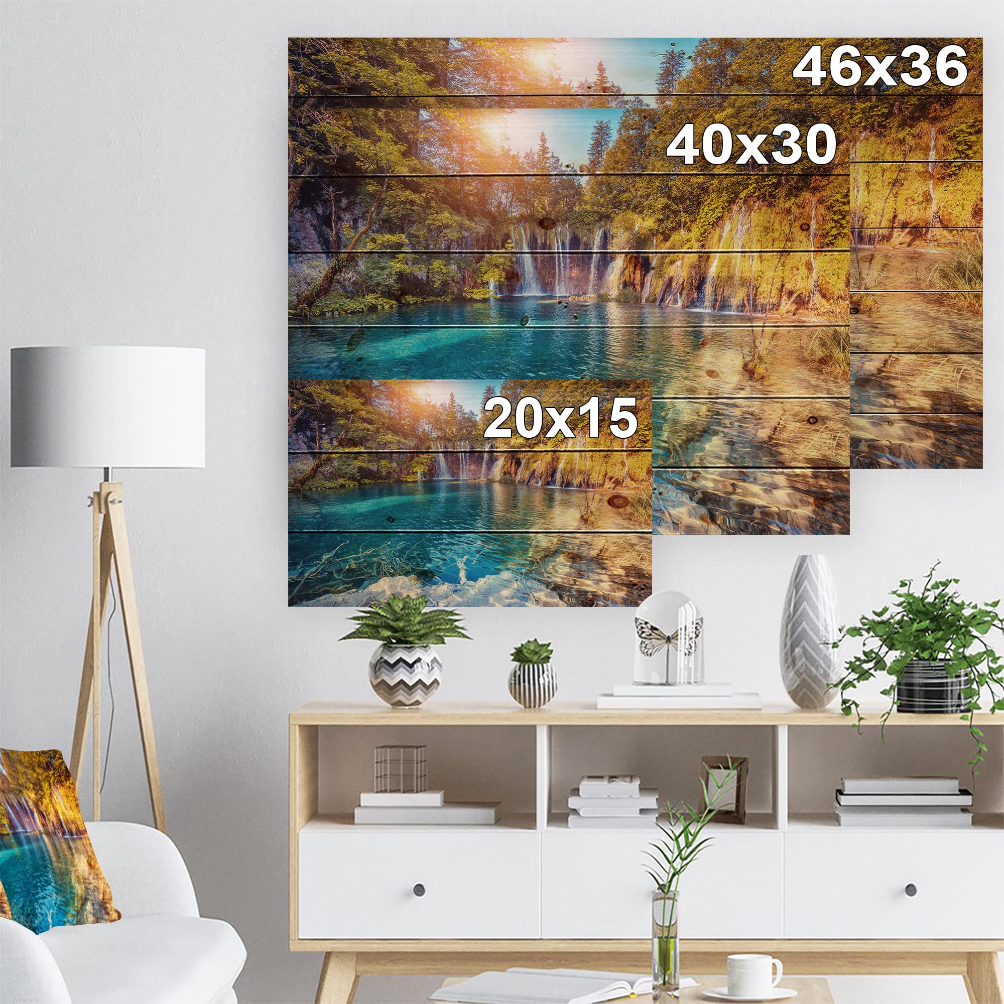 DesignQ Turquoise Water & Sunny Beams Tropical Wood Wall Art - Blue Ocean Landscape Wall Decor Printed on Natural Pine Wood - Perfect for Beach House, Living Room & Bedroom Decor