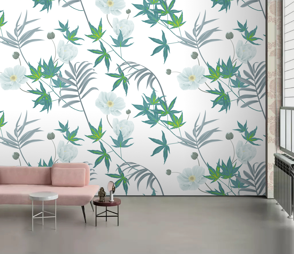 Pointed Leaves Botanical Wallpaper Mural - Tropical Leaf Pattern Peel & Stick Wall Decor for Living Room, Bedroom, Nursery | Nature-Inspired Home Design