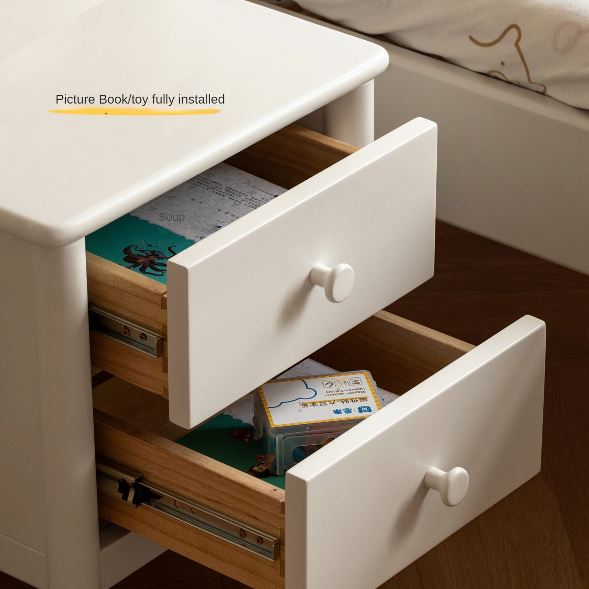 Solid Wood Poplar Kids Nightstand - American White Bedside Table for Children's Room, Nursery, or Playroom - Durable & Stylish Furniture for Bedtime Storage