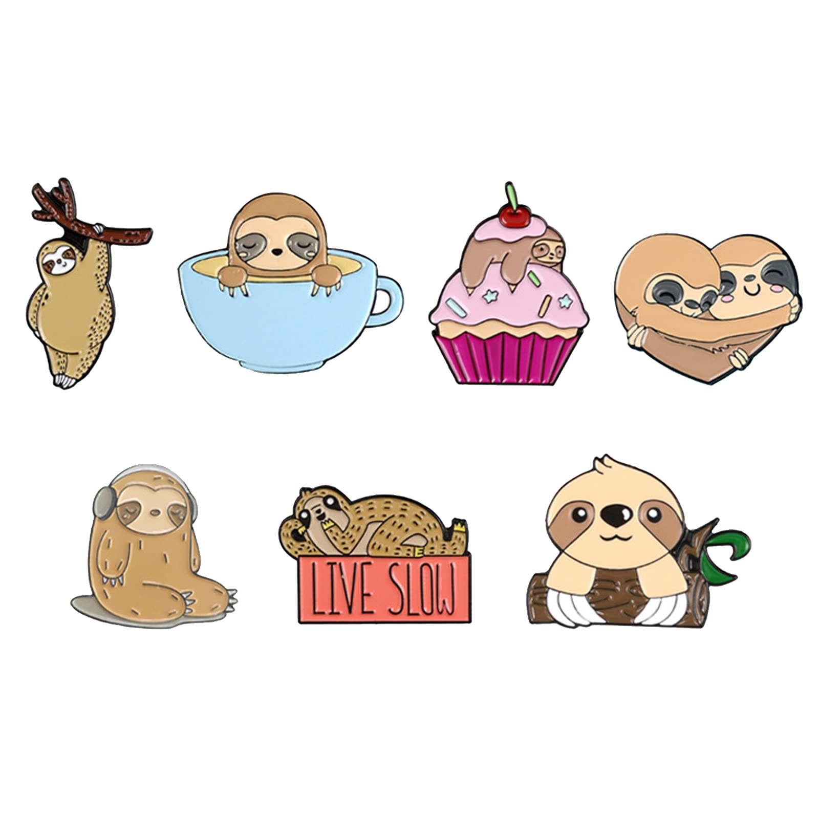 MJartoria Sloth Enamel Brooch Pins Set - 7pcs Cute Cartoon Animal Badges for Backpacks, Jackets, Bags & Clothing Accessories (Brown Sloth Design) - Perfect for Gifts, DIY Crafts & Fashion Decoration