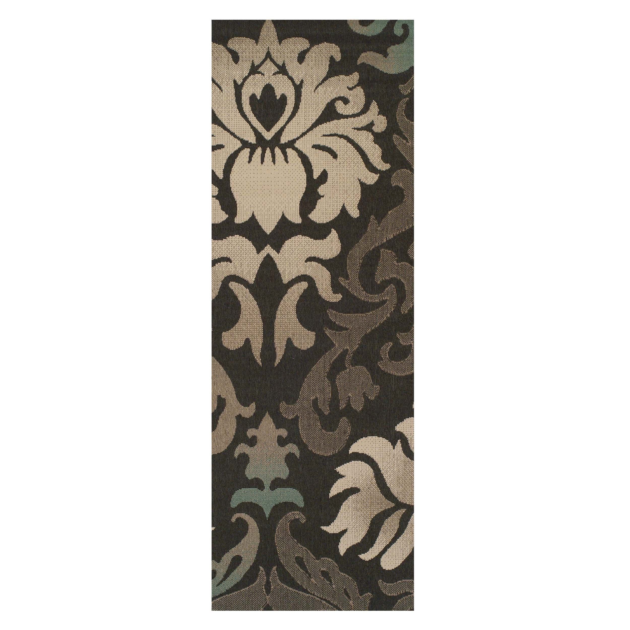 Lowell Traditional Damask Indoor/Outdoor Area Rug - Non-Slip, Water-Resistant - Perfect for Living Room, Patio, Deck & High-Traffic Areas