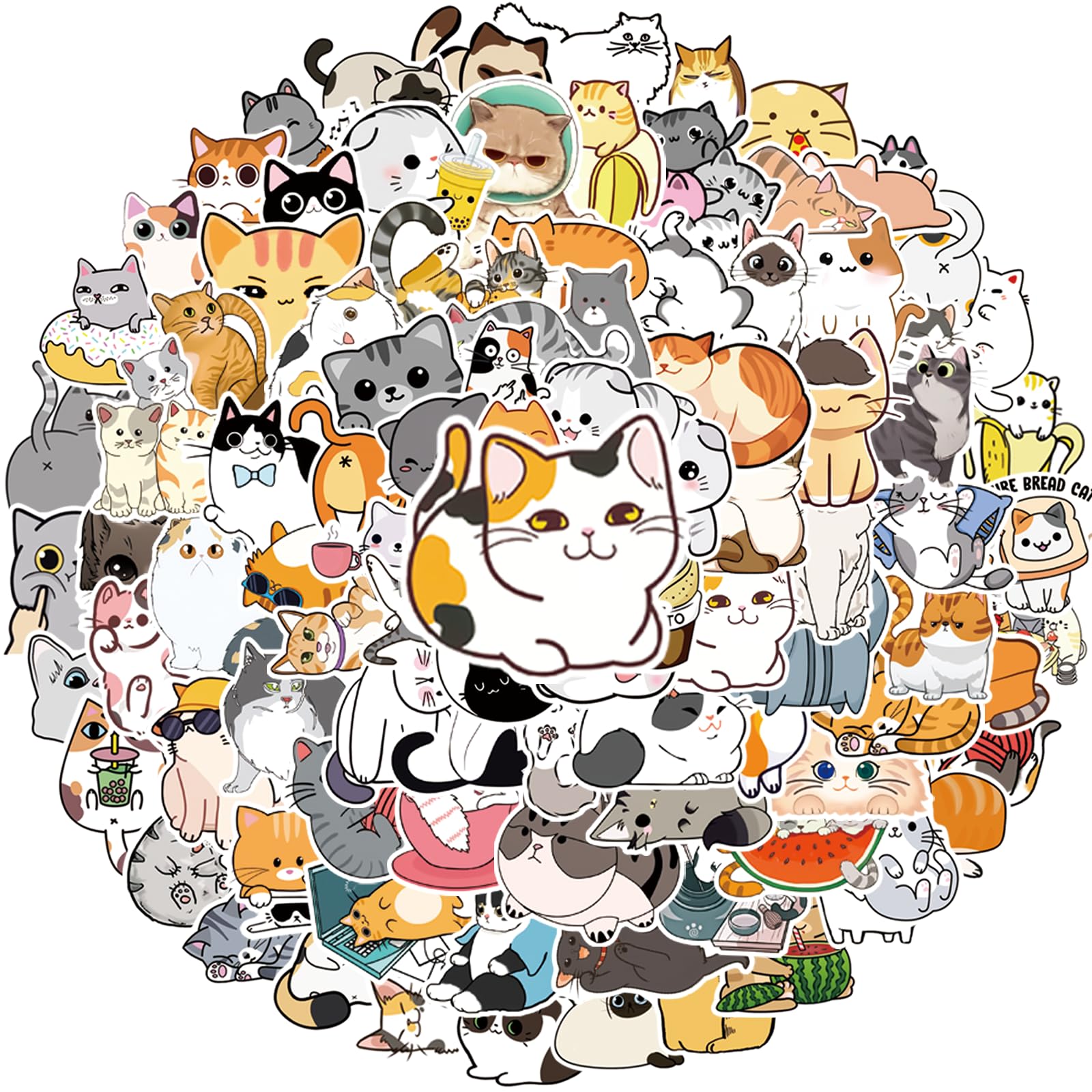 100PCS Cute Cat Stickers - Waterproof Vinyl Decals for Water Bottles, Laptops, Skateboards, Luggage - Kawaii & Funny Kitty Stickers for Kids, Teens & Adults - Perfect for School, Office & DIY Crafts
